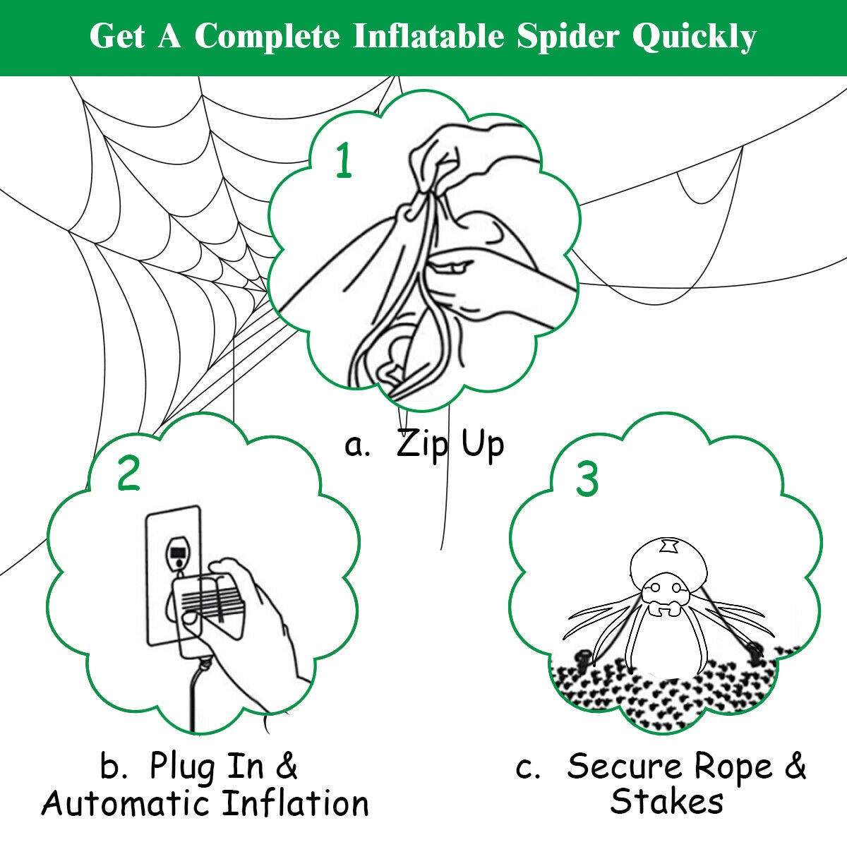 Glintex 6-Ft Halloween Inflatable Spider with LED Bulb and Ground Stakes, Black