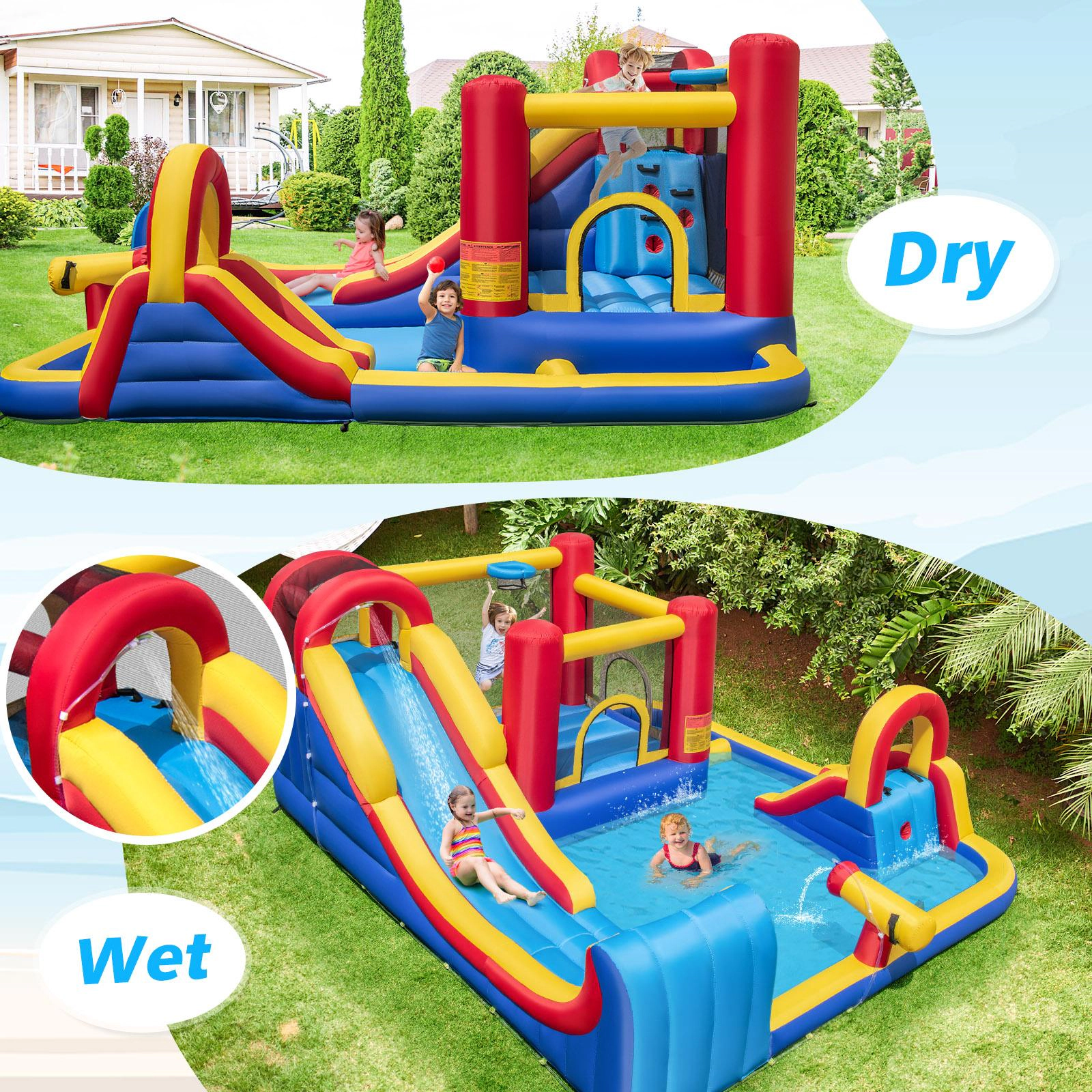 SUGIFT Kids Multicolor 7-in-1 Water Slide Bounce House with Splash Pool 177-in W 87-in H 200-lb Total Capacity