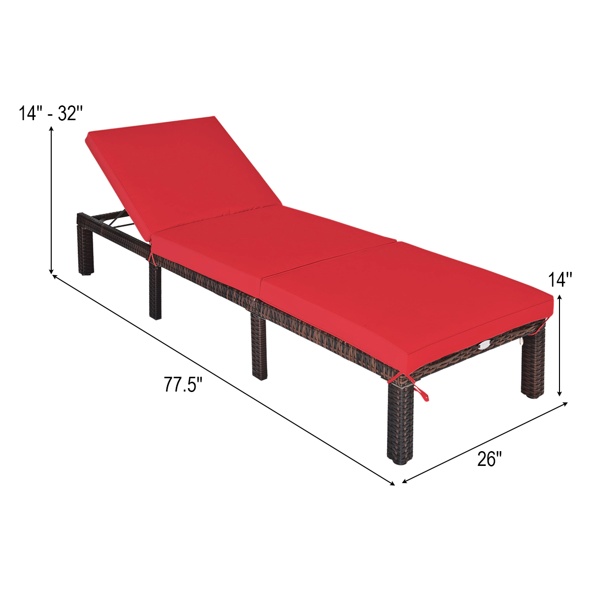 LJG Outdoor Rattan Adjustable Cushioned Chaise