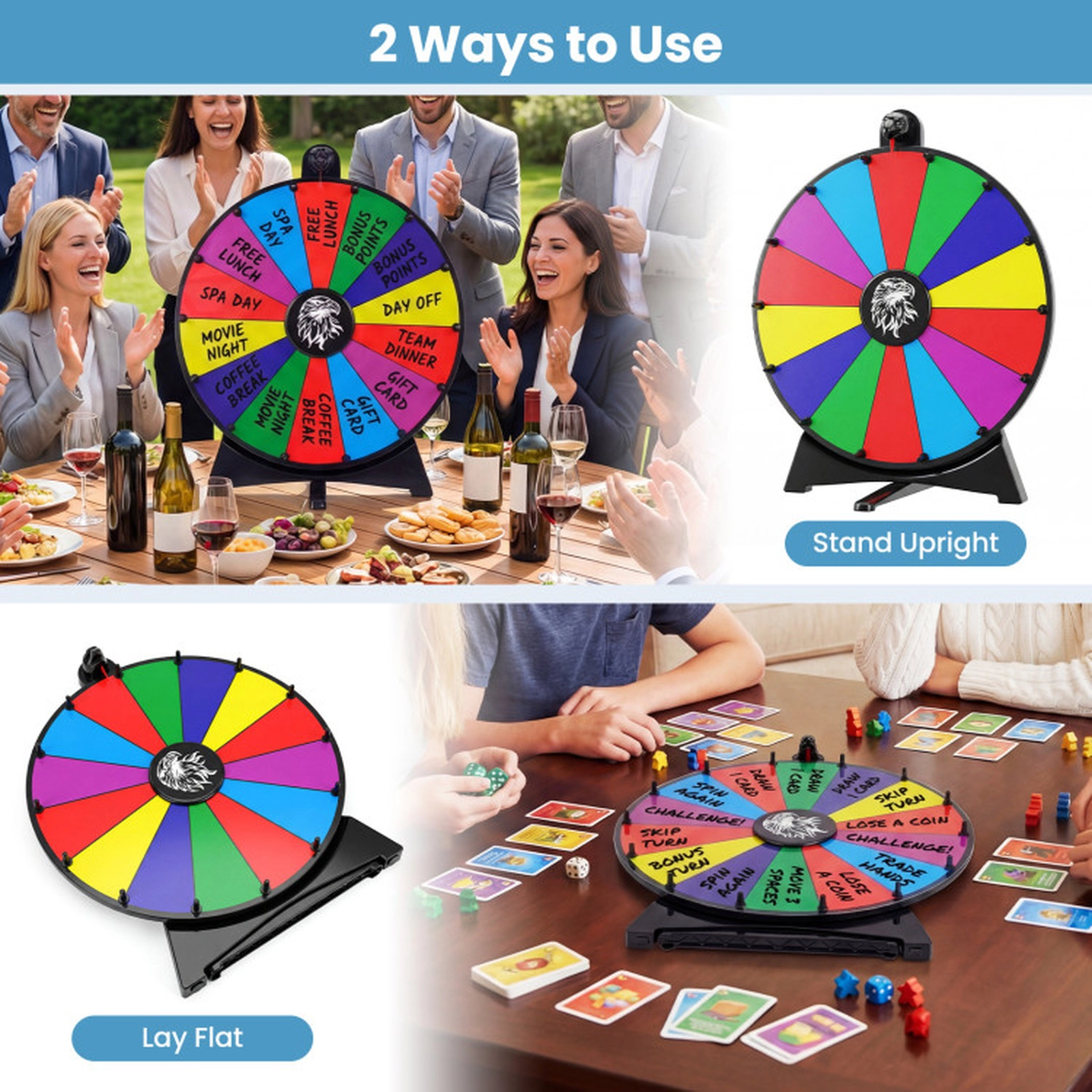SUGIFT 20-in 14-Slot Acrylic Spin Prize Wheel with Blackboard Marker Spare Pointer and Chalkboard Eraser