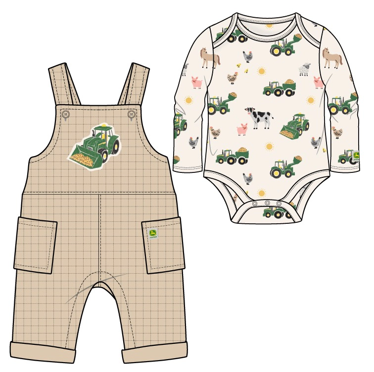 John Deere Baby Boys' 2-Piece Bodysuit and Overalls Set