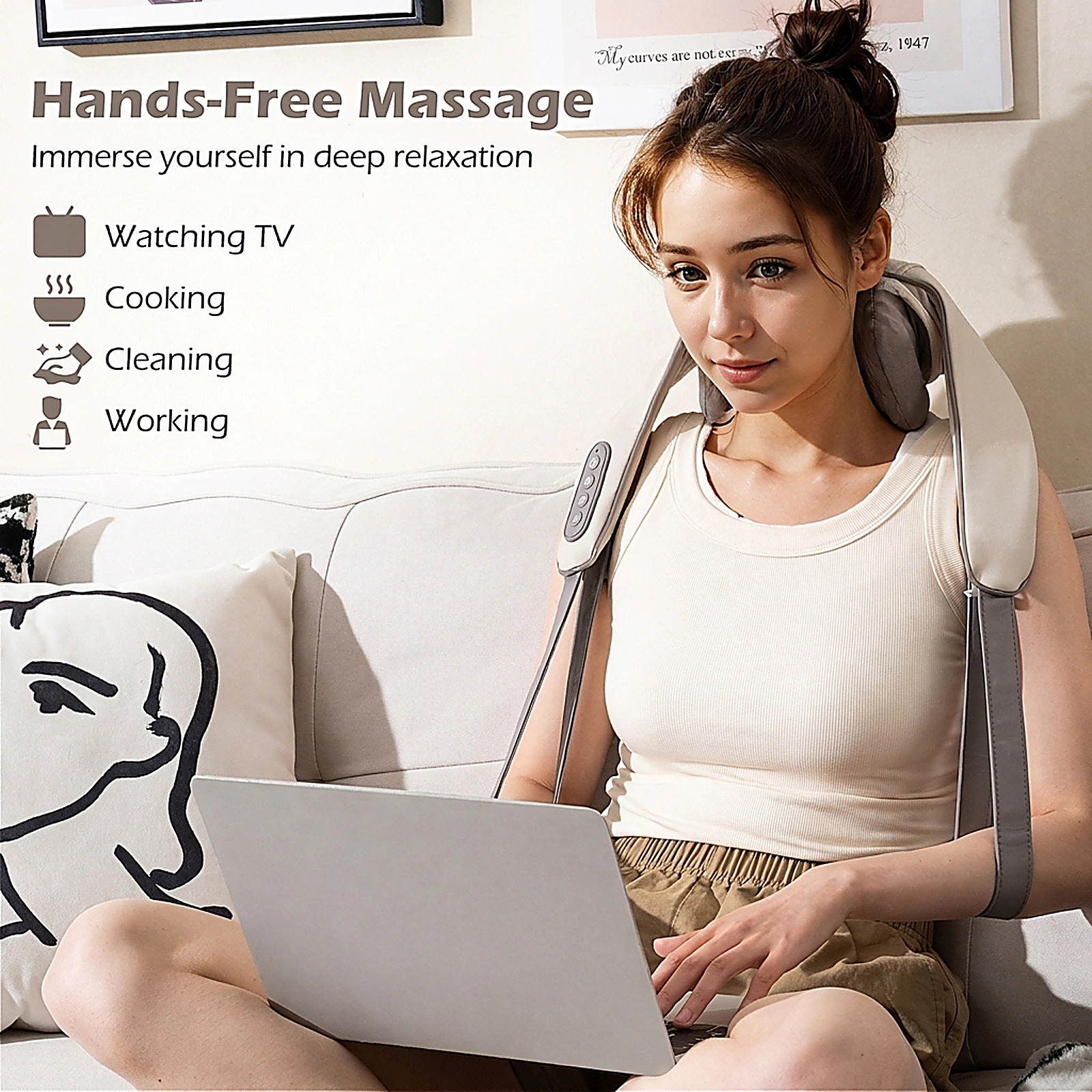 SUGIFT 4D Deep Tissue Kneading Shiatsu Neck Massager with Heat 6 Massage Points and 2 Intensity Levels
