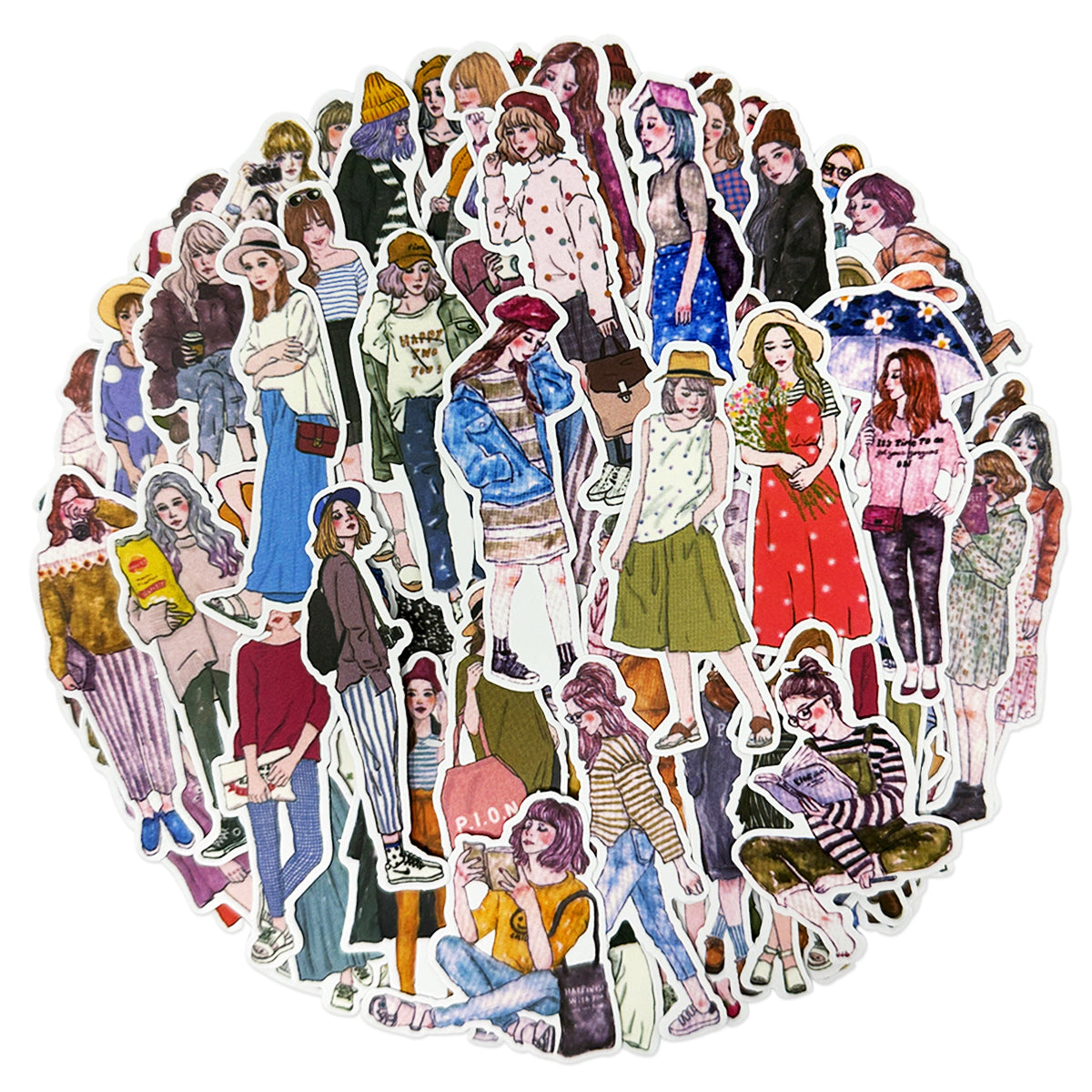 Wrapables Fashion Women People Vinyl Stickers for Scrapbooking, Journaling, Water Bottles, 100pcs, Lifestyle Ladies