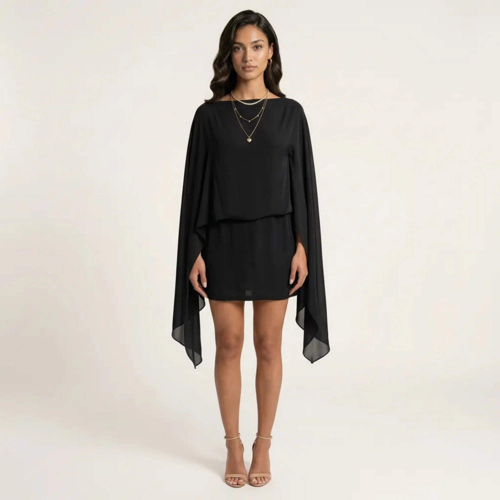 Anna-Kaci Women's Sheer Draped Long Sleeves Fitted Skirt Mini Dress