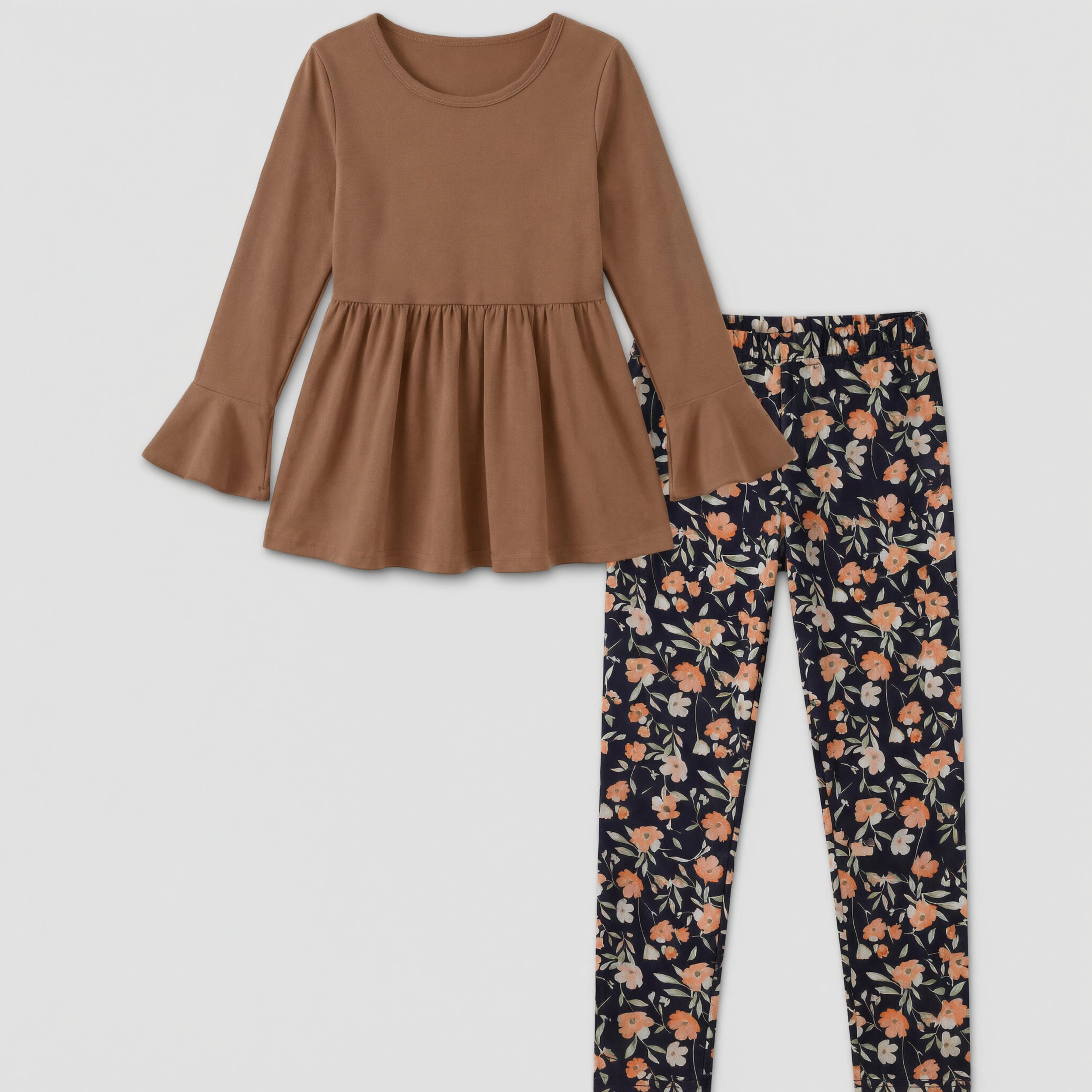 Arshiner Girls Piece Clothing Set Ruffle Hem Bell Sleeve Top And Leggings Fall Winter Outfits