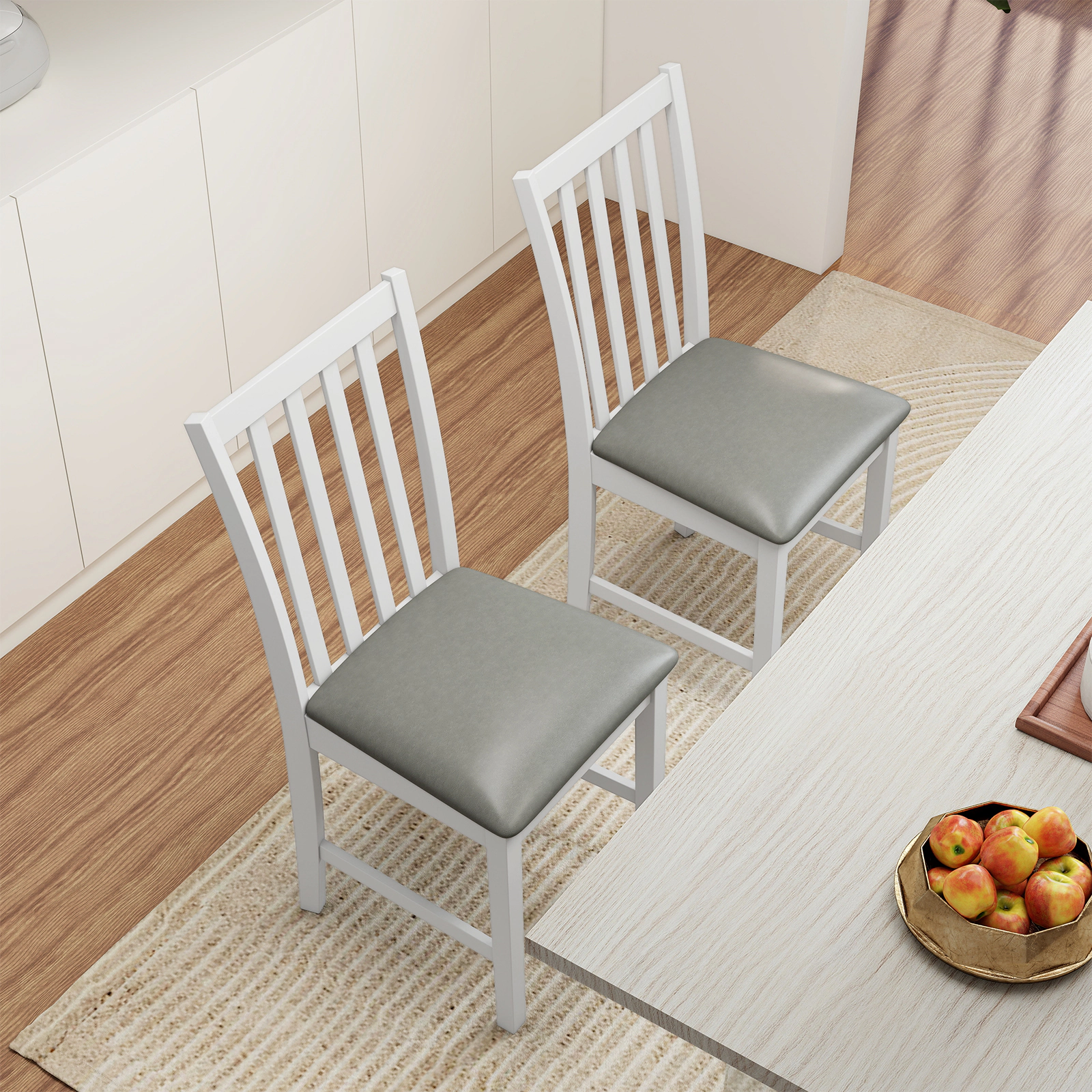 SUGIFT Rubber Wood Dining Chair Set of 2 with MDF Frame and Padded PVC Seat 330-Lb Capacity 36-in Tall White+Gray