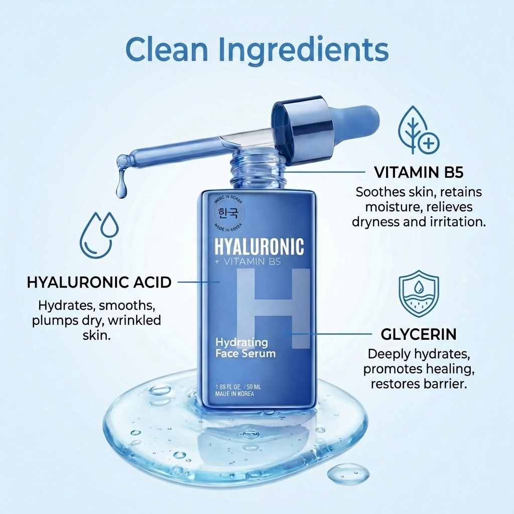 Lovery Hyaluronic + Vitamin B5 Hydrating Face Serum - Korean Skincare Dual-Action Plumping & Barrier Repair Treatment