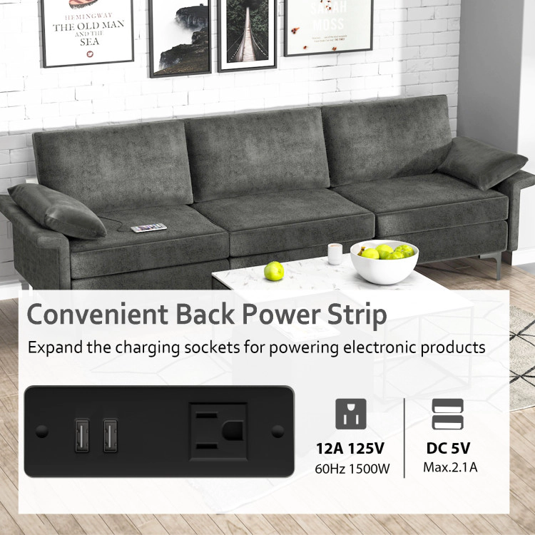 Hivvago Spacious 3-Seater Sectional Sofa with Metal Legs and Built-in Dual USB Ports