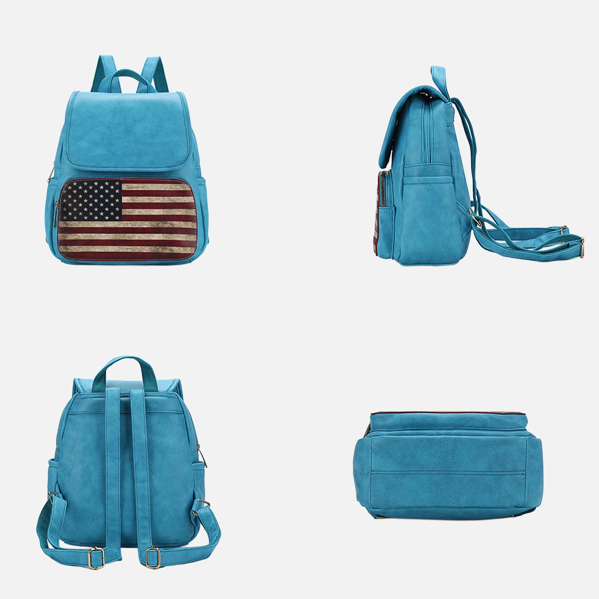 Mia K Collection Regina Vegan Leather Backpack - Patriotic Flag Print, Gold-Tone Hardware
