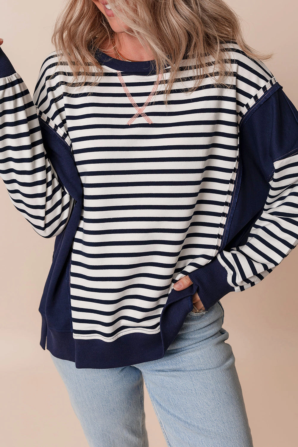 Threaded Pear Women's Sage Exposed Seam Loose Fit Sweatshirt