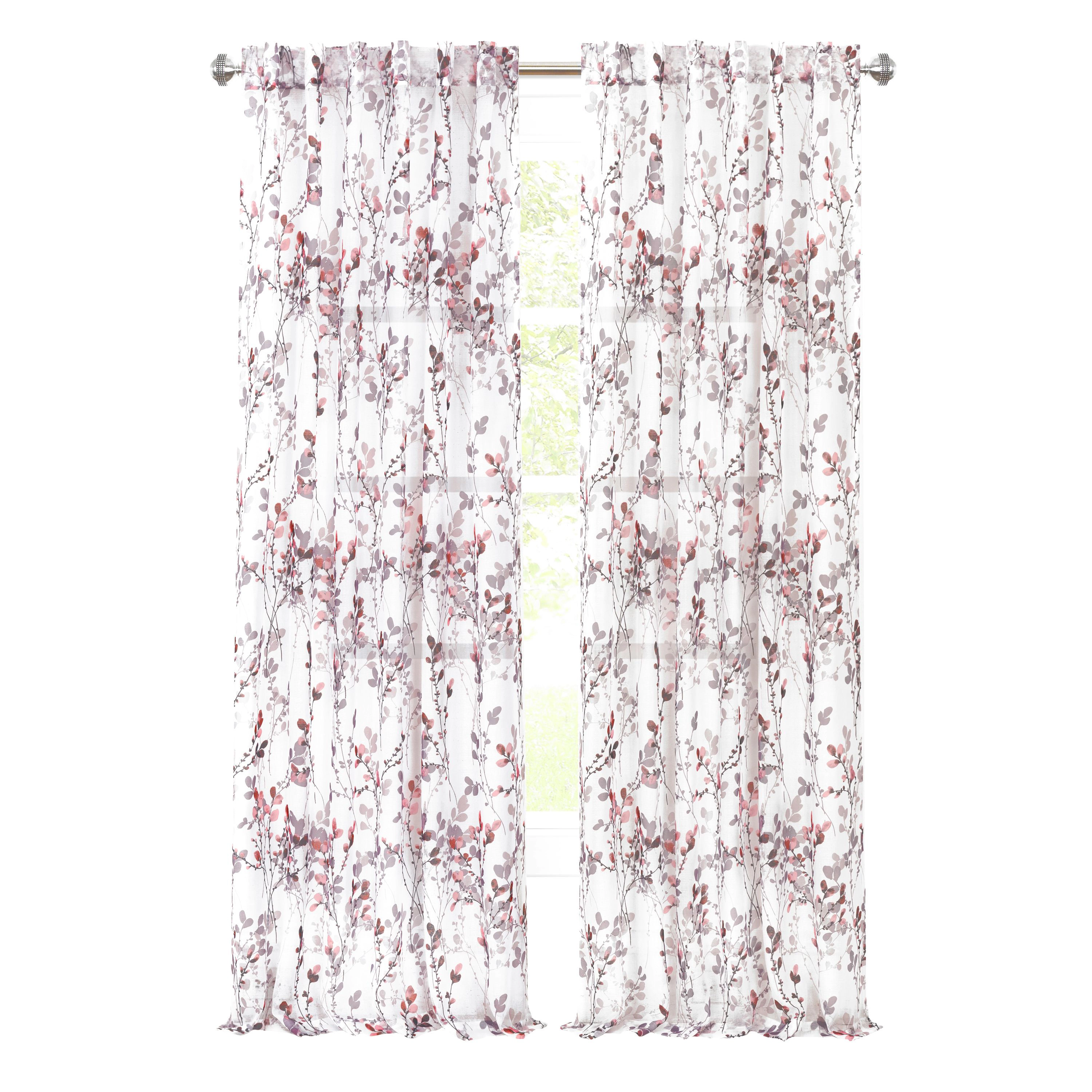 Kate Aurora 2 Piece Shabby Chic Cherry Blossom Designed Airy Sheer Rod Pocket & Back Tab Curtain Panels