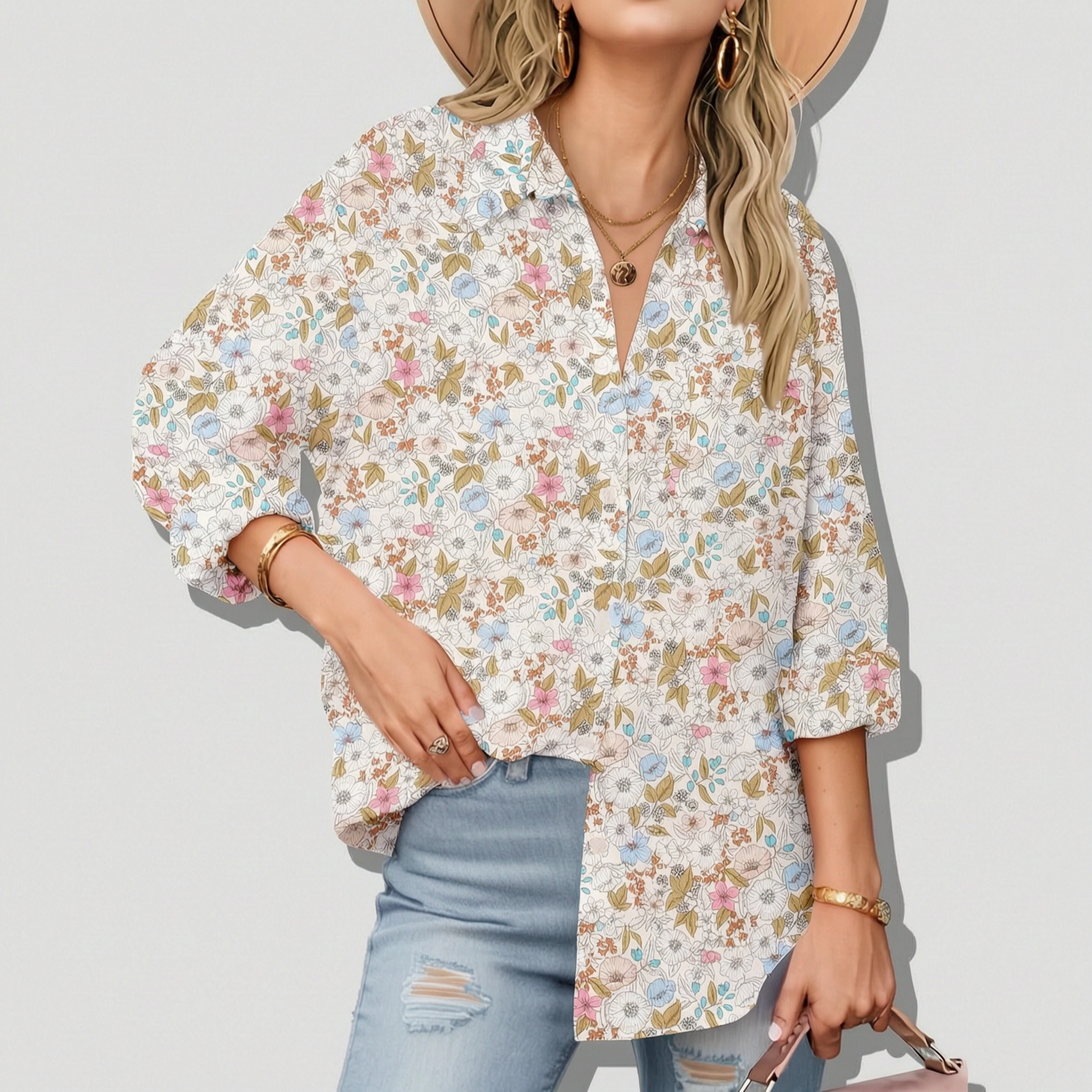 Zeagoo Shirt Women V Neck Button Downs Blouses Long Sleeve Collared Cotton Tops Woman