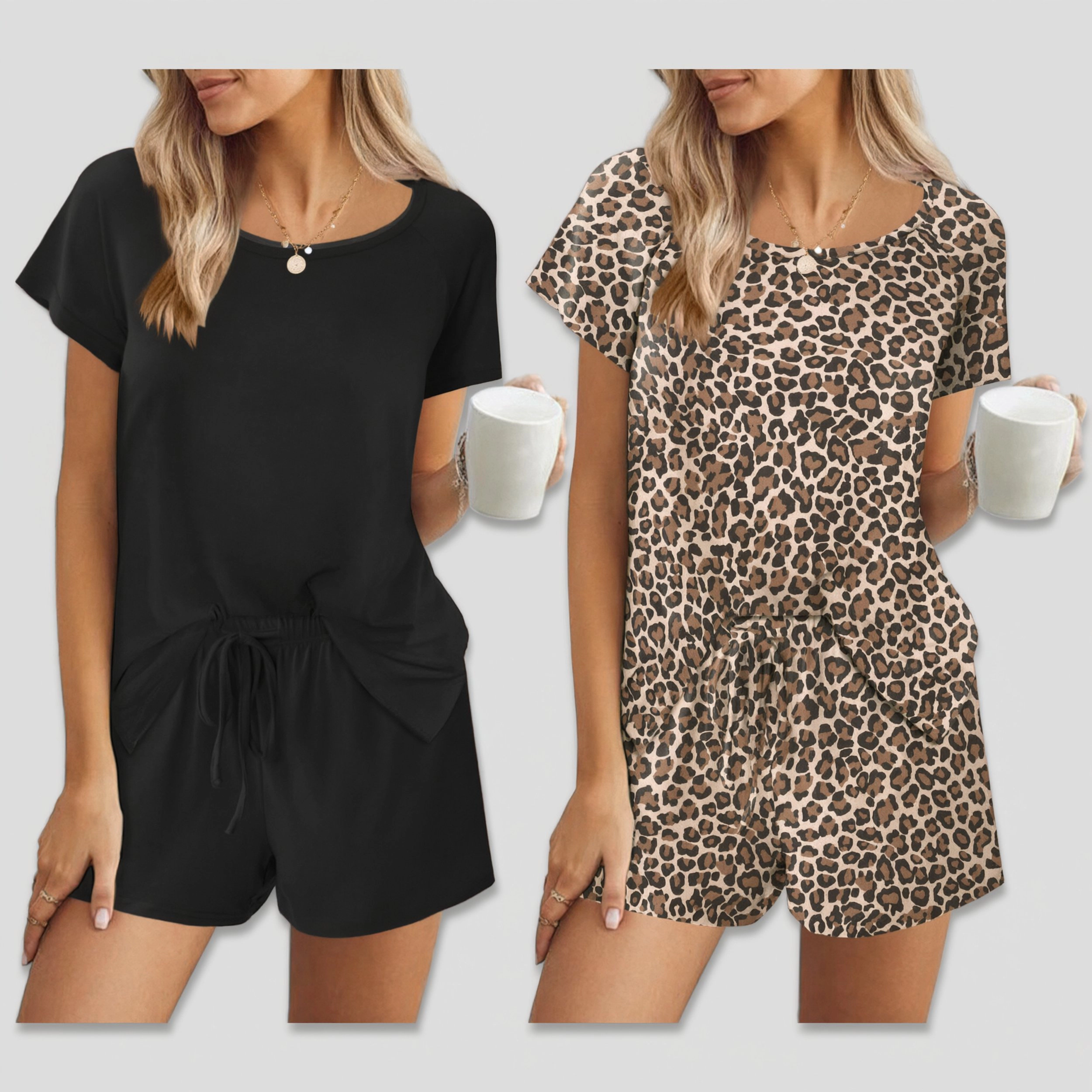 Ekouaer Women's Pajamas Set Short Sleeve Sleepwear Lounge Shorts