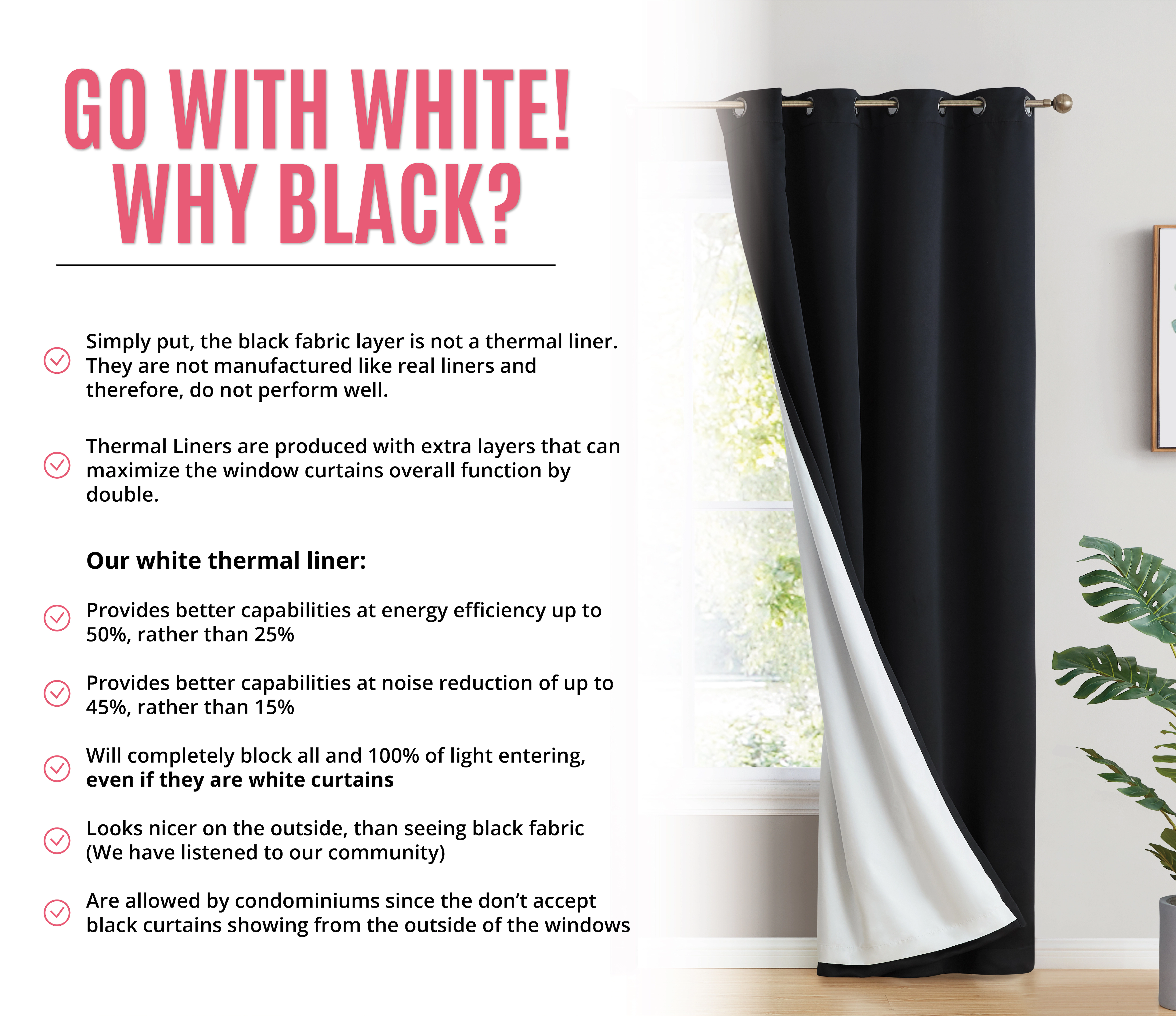 HLC.ME Dakota 100% Complete Full Blackout Lined Thermal Insulated Soundproof Window Curtain Grommet Panels - Set of 2