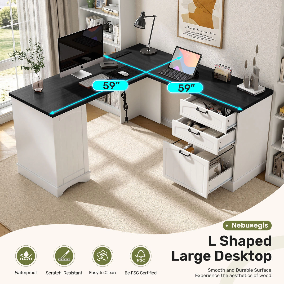 Envelor L-Shaped Home Office Desk with Drawers