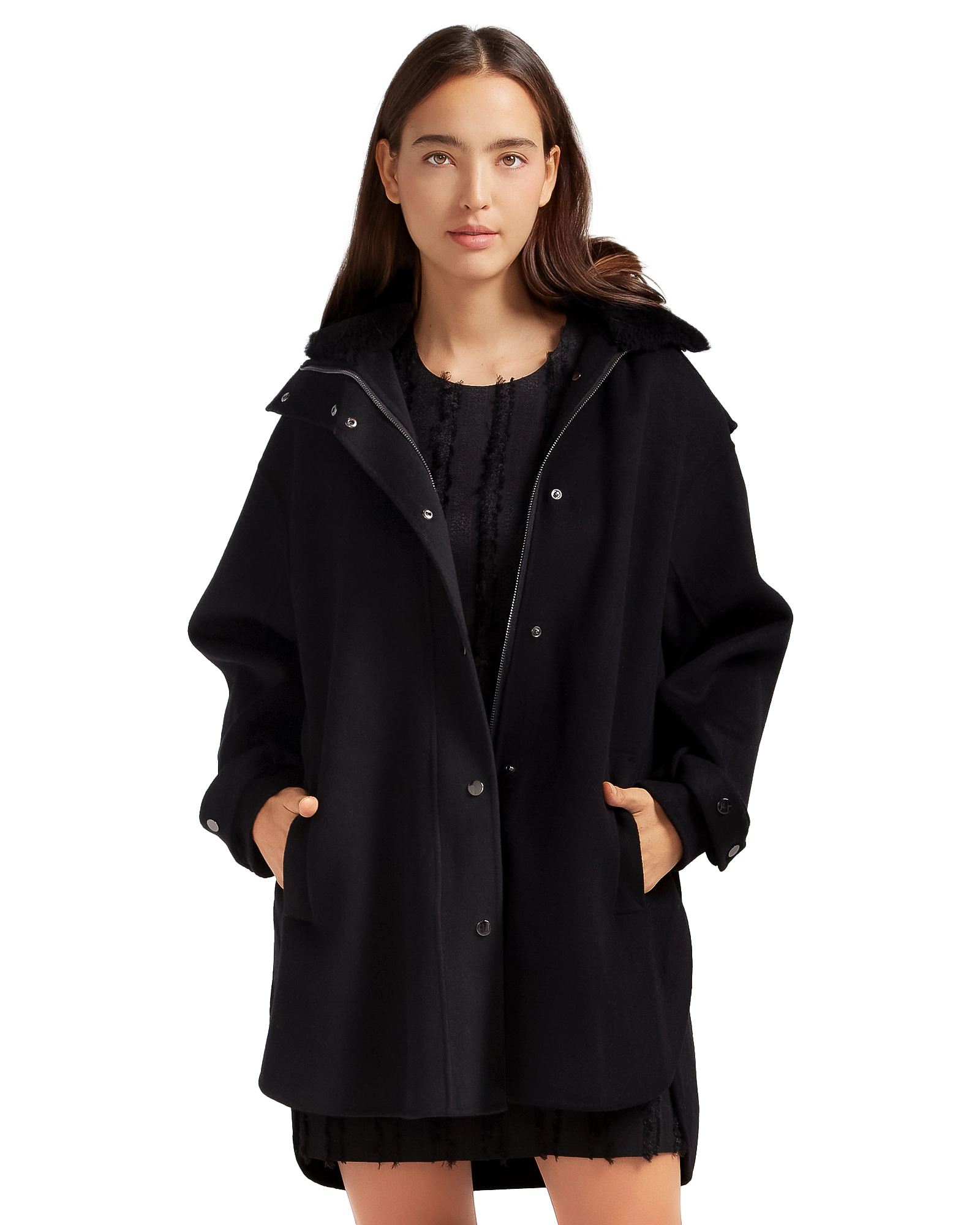 Belle & Bloom Womens Heavy Hearted Detachable Hooded Coat