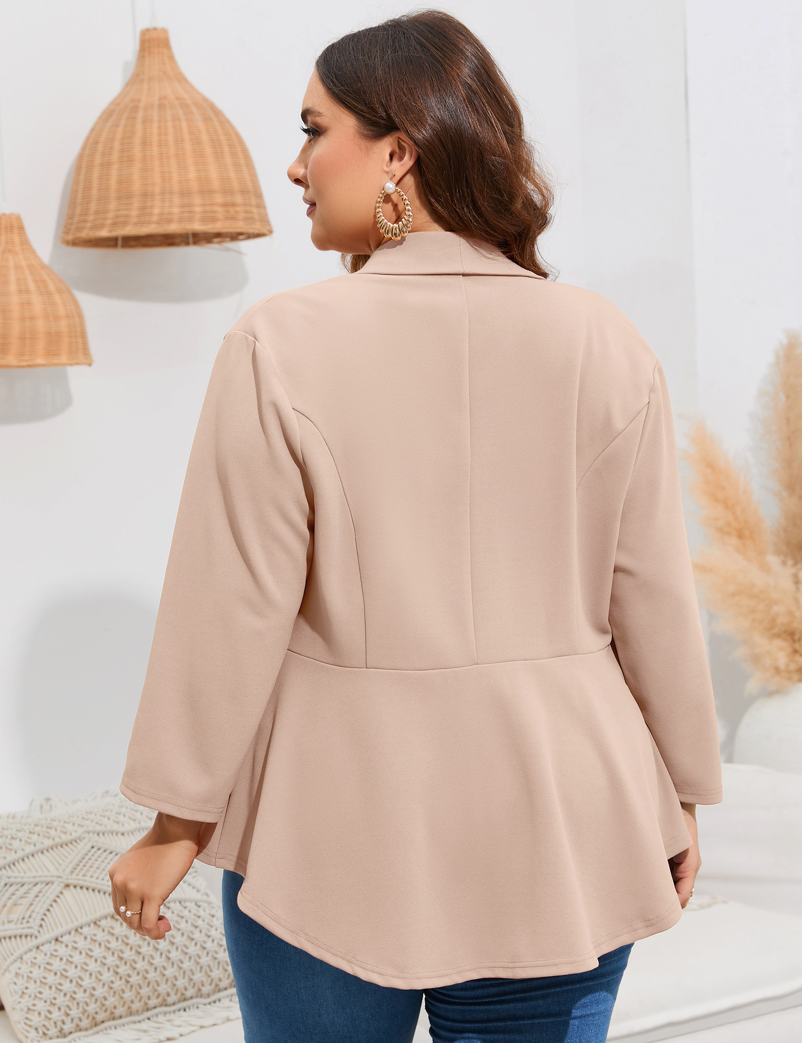 KOJOOIN Women's Plus Blazer Single Button 3/4 Sleeves Open Front Jacket Coat with Pockets