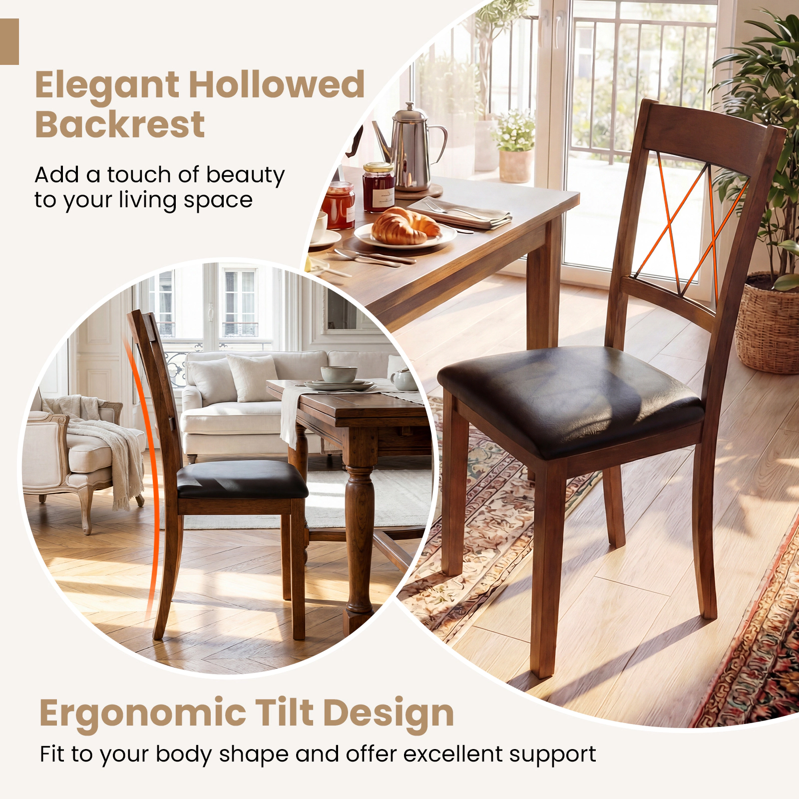 LJG Dining Chair Set of 2 Fabric Upholstered Kitchen Armless Chairs with Rubber Wood Frame