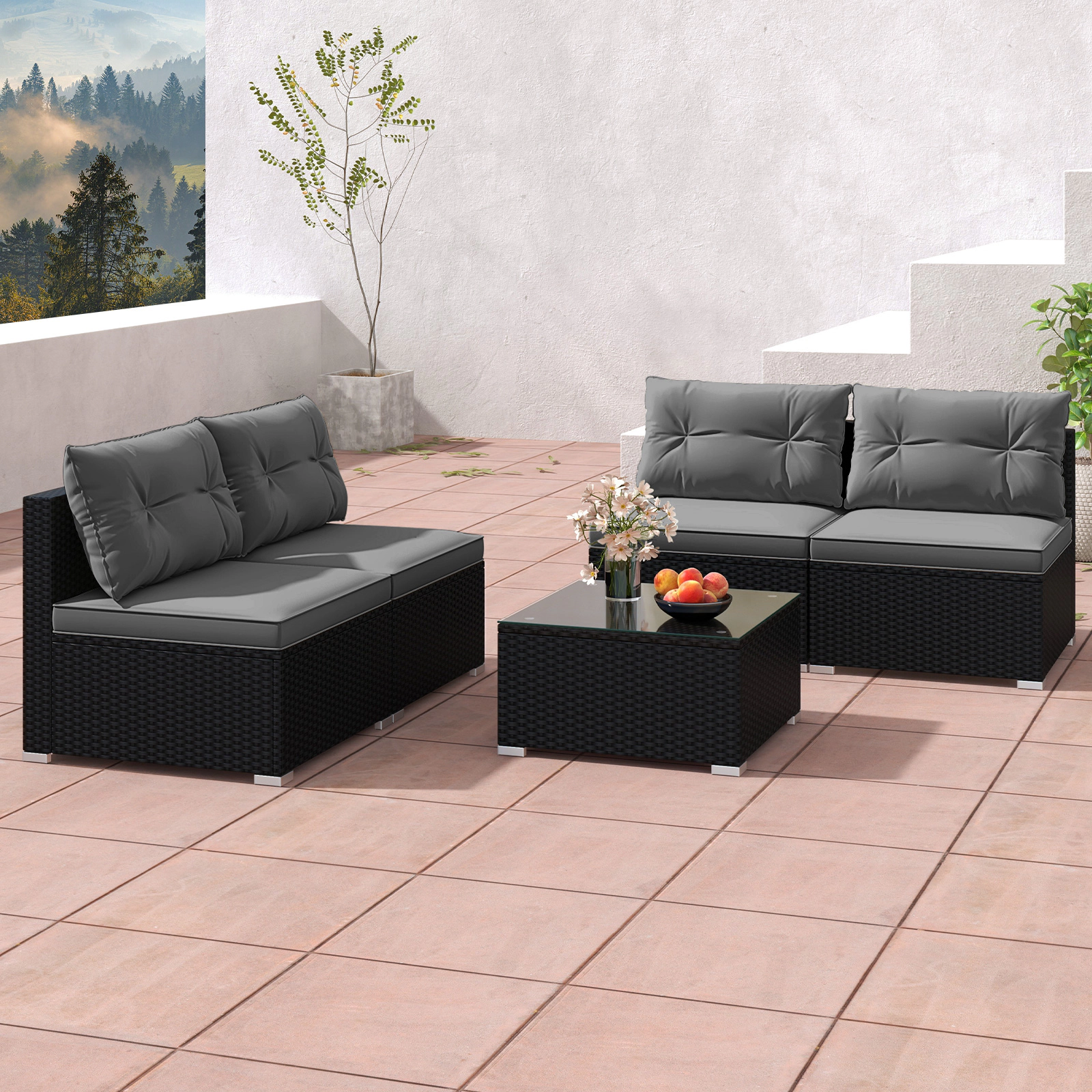 LJG 5-Piece Outdoor Patio Furniture Set with Cushions and Coffee Table