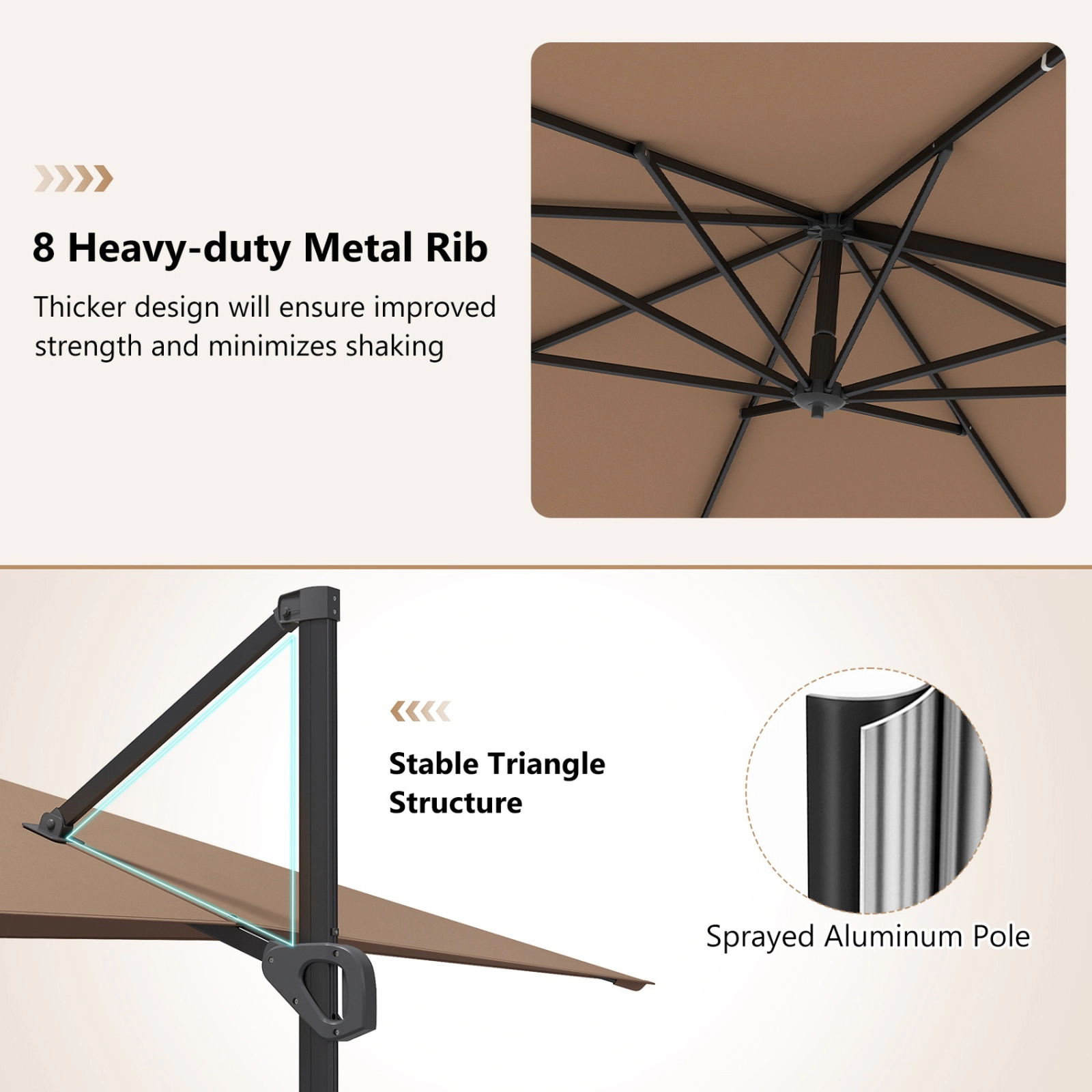 SUGIFT 11 x 9-ft Cantilever Patio Umbrella with 360° Rotation and Easy Tilt Adjustment Brown