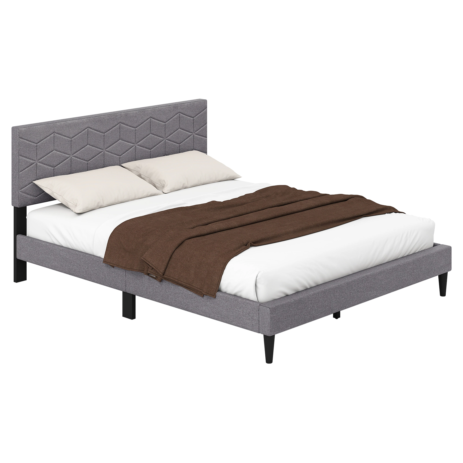 LJG Twin/Full/Queen Size Bed Frame Modern Platform Bed with Linen Fabric Upholstered Headboard