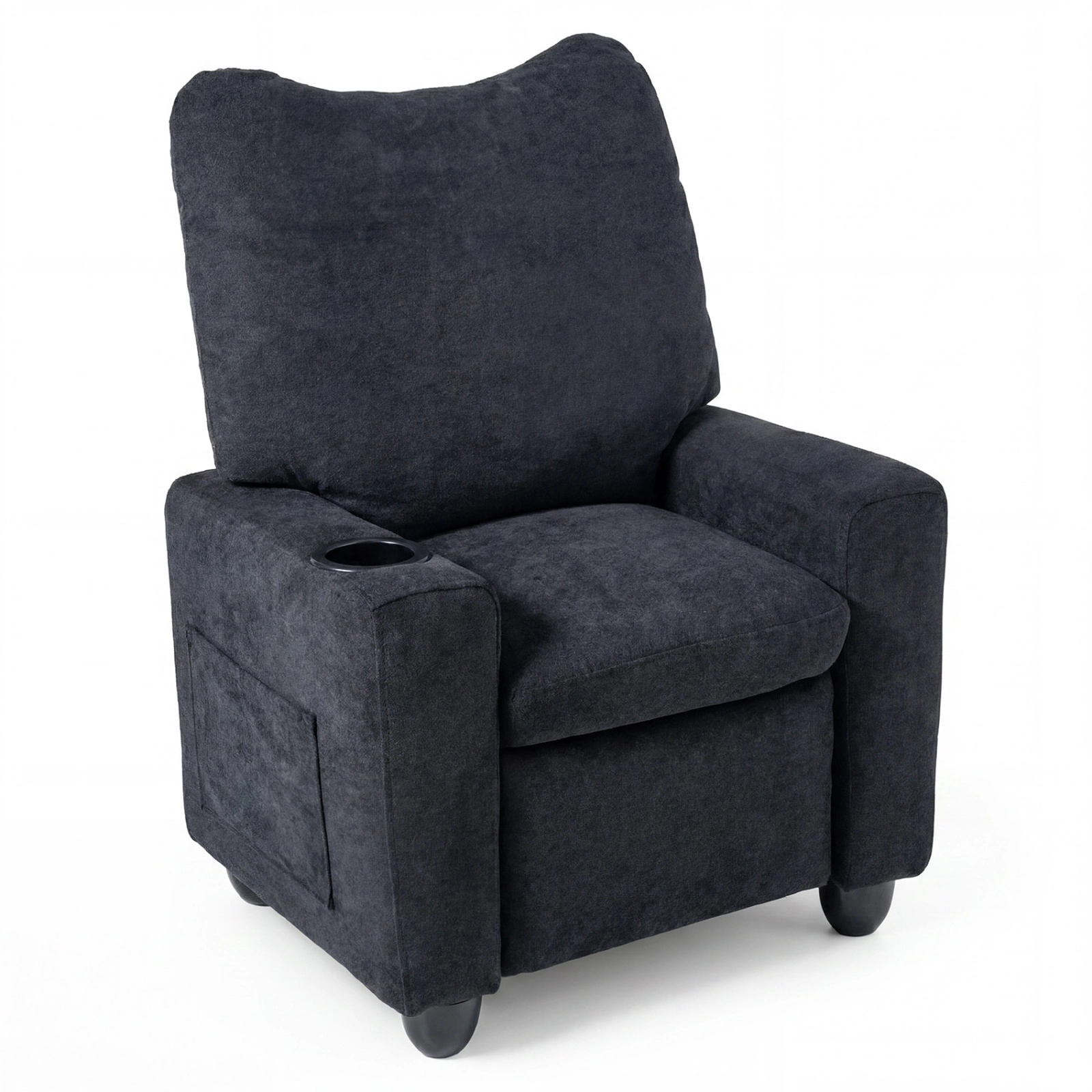 SUGIFT Kids Chenille Fabric Cup Holder Push Back Recliner 24-in x 20.5-in x 30-in 150-lb Capacity Ages 3+ Black