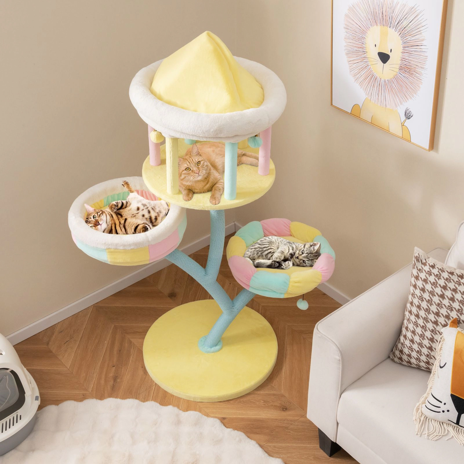 SlickBlue 57.5 Inch Cat Tower with Open Condo & Scratching Posts