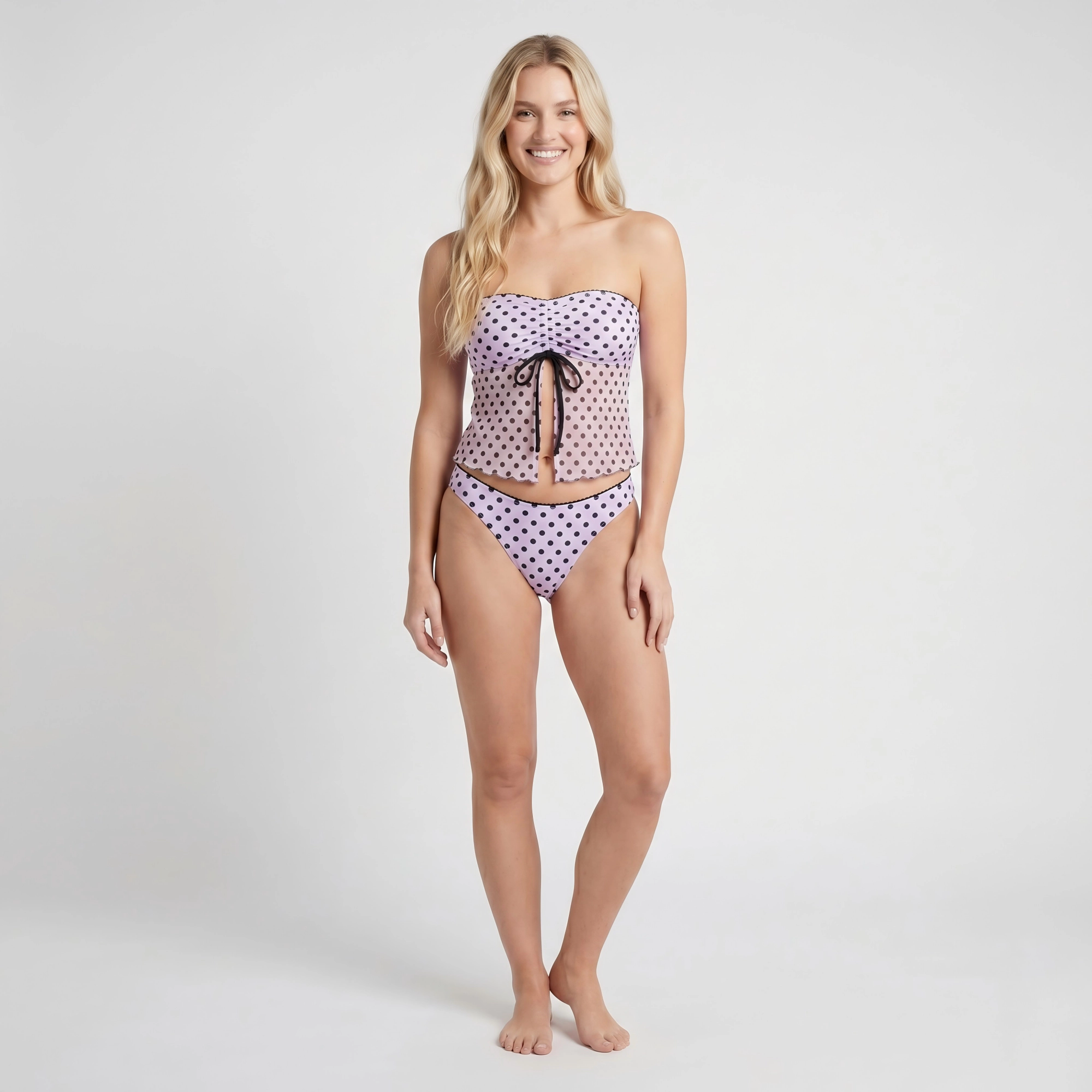 Anna-Kaci Women’s Polka Dot 2-Piece Tankini Set - Ruched Halter Top, Mid-Rise Bottom