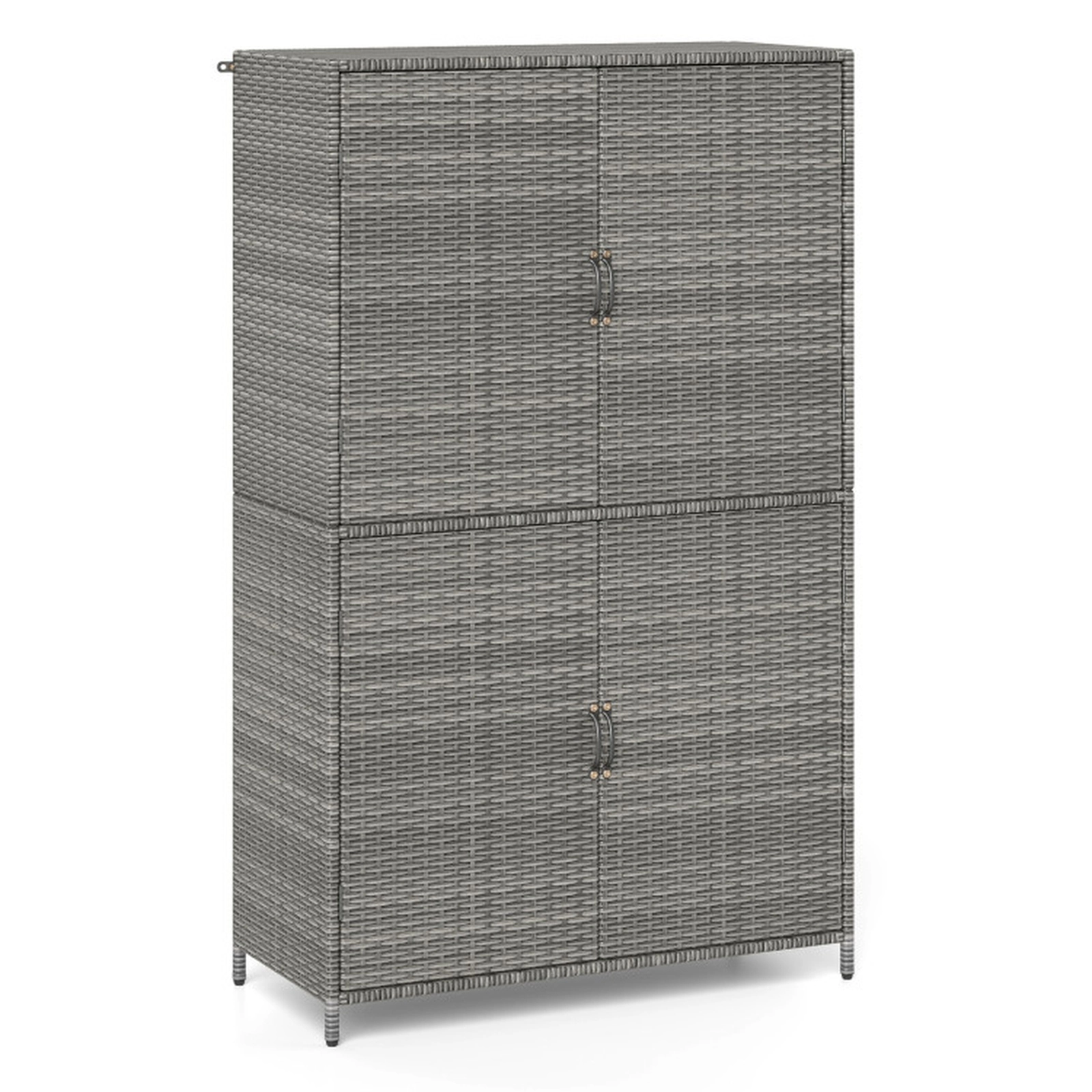 SUGIFT Gray 4-Door PE Rattan Vertical Outdoor Storage Shed with 80-lb Adjustable Removable Shelves