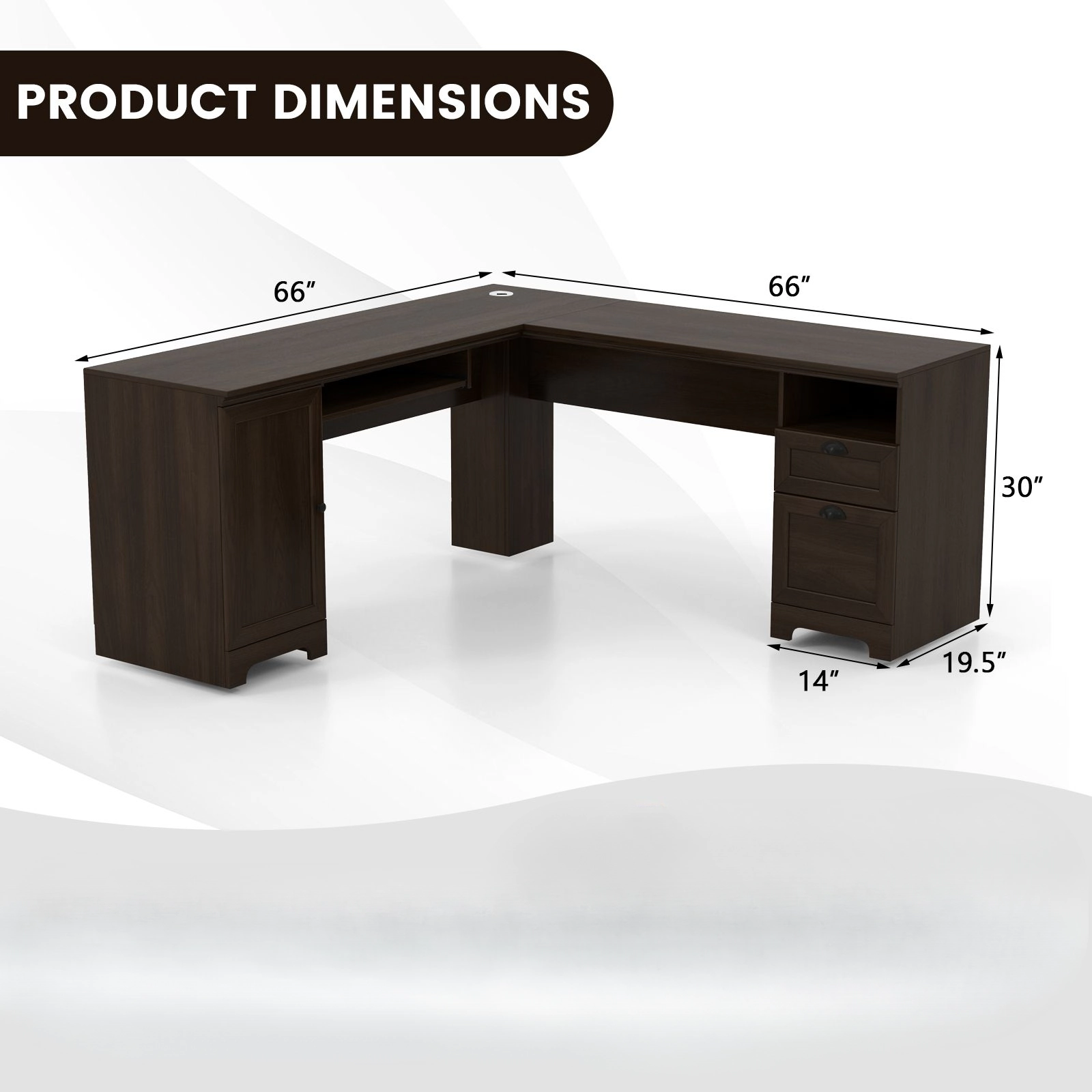 SlickBlue 66 Inch L-Shaped Computer Desk With Storage Cabinet