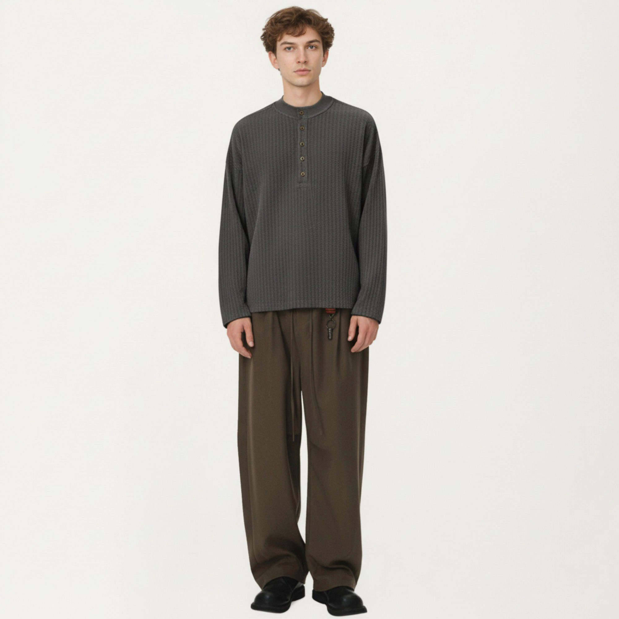 Anna-Kaci Men's Long Sleeve Ribbed Knit Henley Pullover with Button Placket and Relaxed Fit