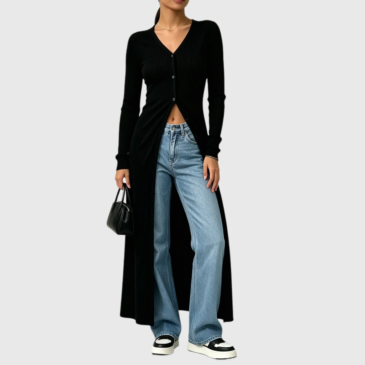 YesFashion Women's V Neck Button Down Long Cardigan Casual Ribbed Knit Slit Sweater Outfits