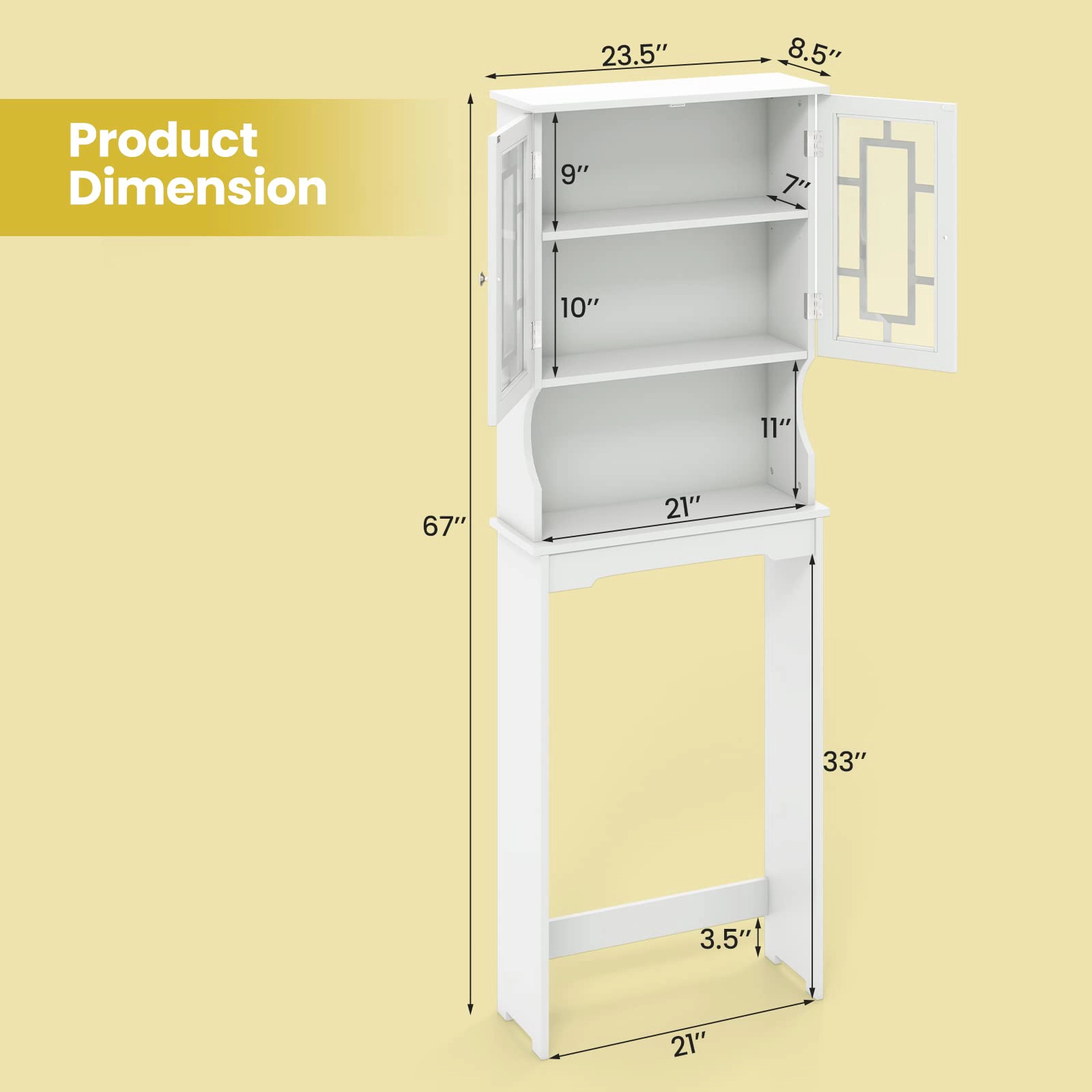 Glintex Over-the-Toilet Space Saver with Large Cabinet and Adjustable Shelf
