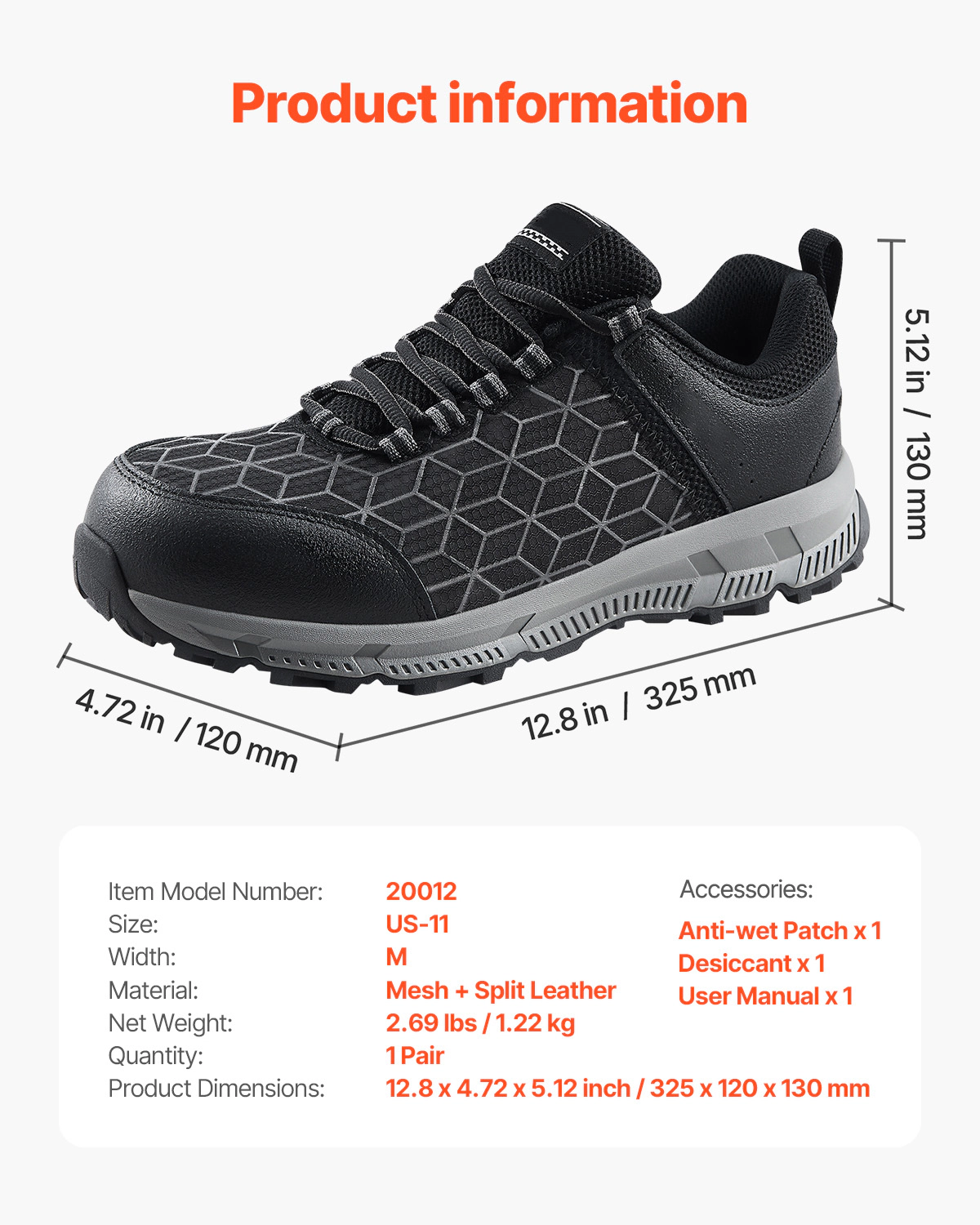 HONGGE Steel Men's Cushion Sport Safety Toe Athletic Work Shoe Sneakers, Black