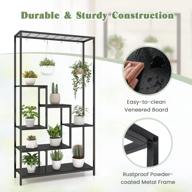Hivvago 6-Tier Tall Plant Stand 71 Inch Metal Indoor Plant Shelf with 10 Hanging Hooks