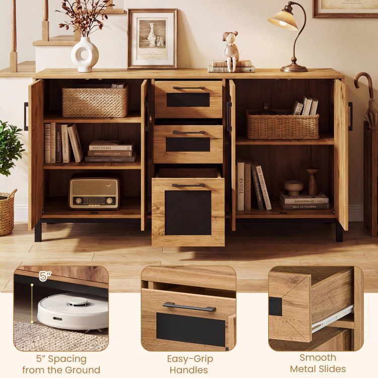 Hivvago 63" Sideboard Buffet Cabinet With 3 Drawers And Storage Shelves