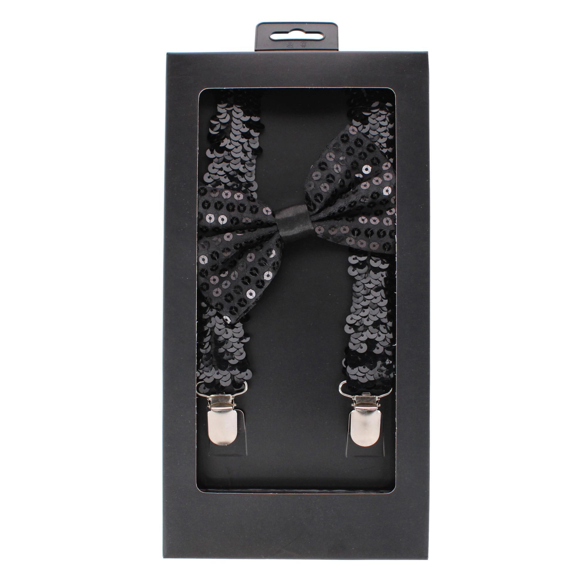 CTM Adult Sequin Suspender & Bow Tie Set Adjustable Dress Costume Accessory