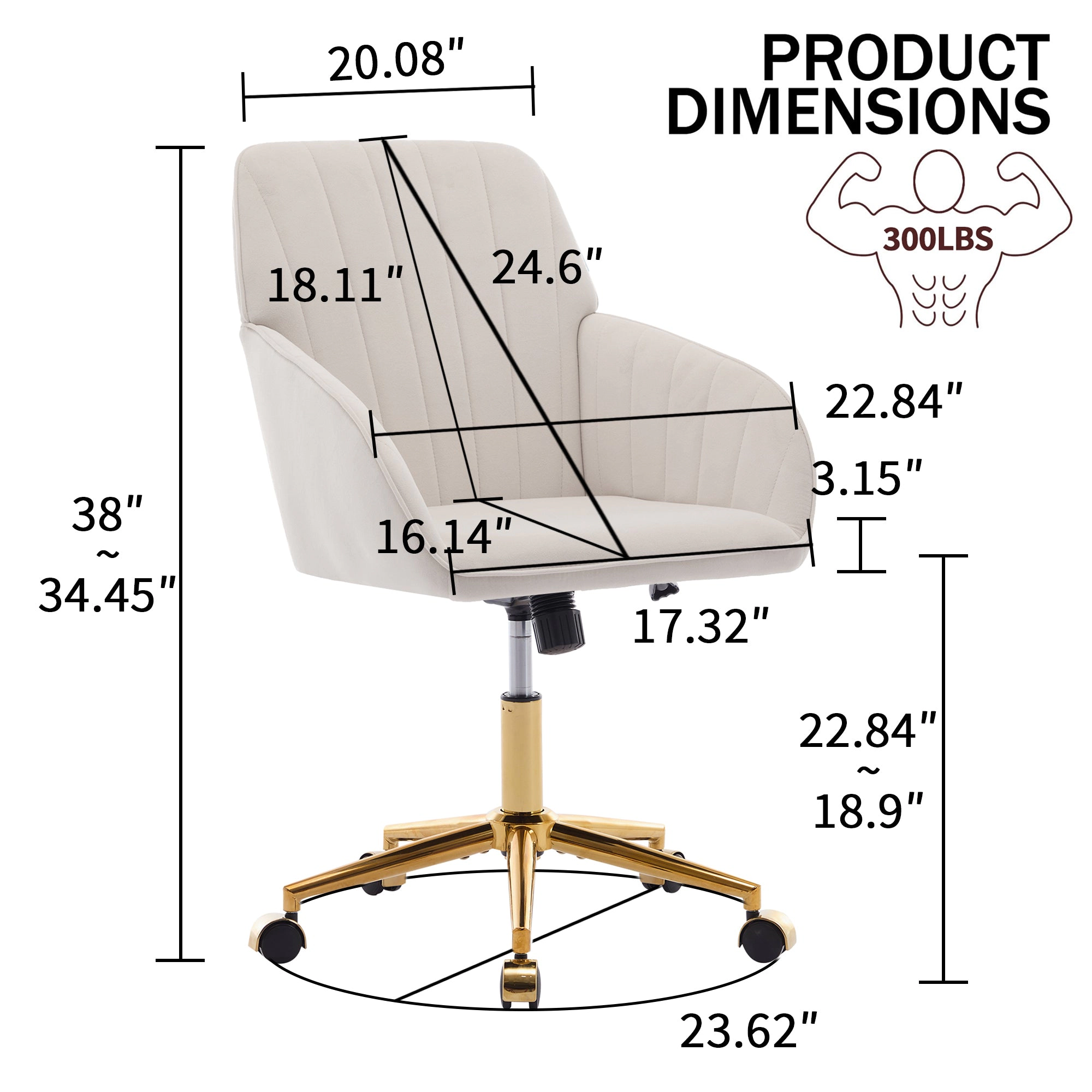 Platinum-Level Office Chairs TY Ergonomic Swivel Office Chair, Beige Velvet, Gold Base