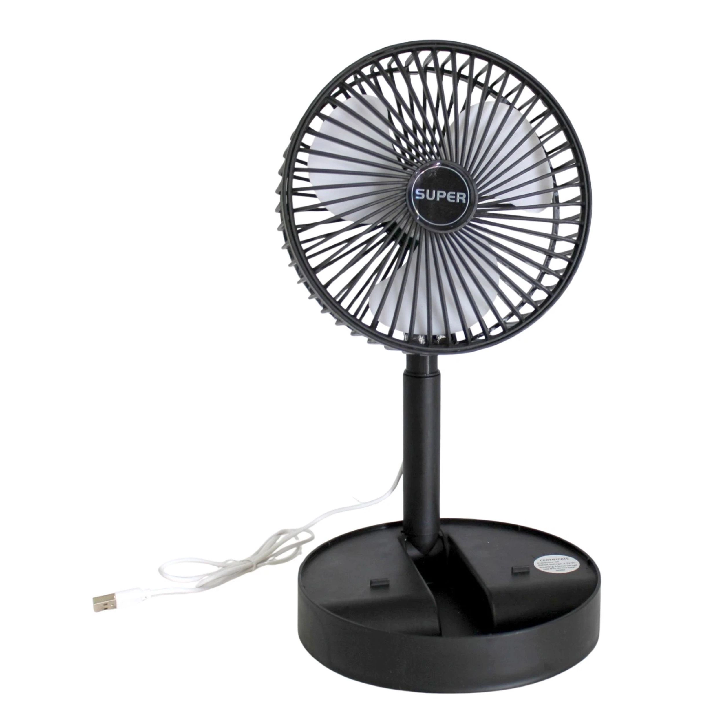 Home Collection Black USB Telescopic Folding Desk Fan with Phone Stand