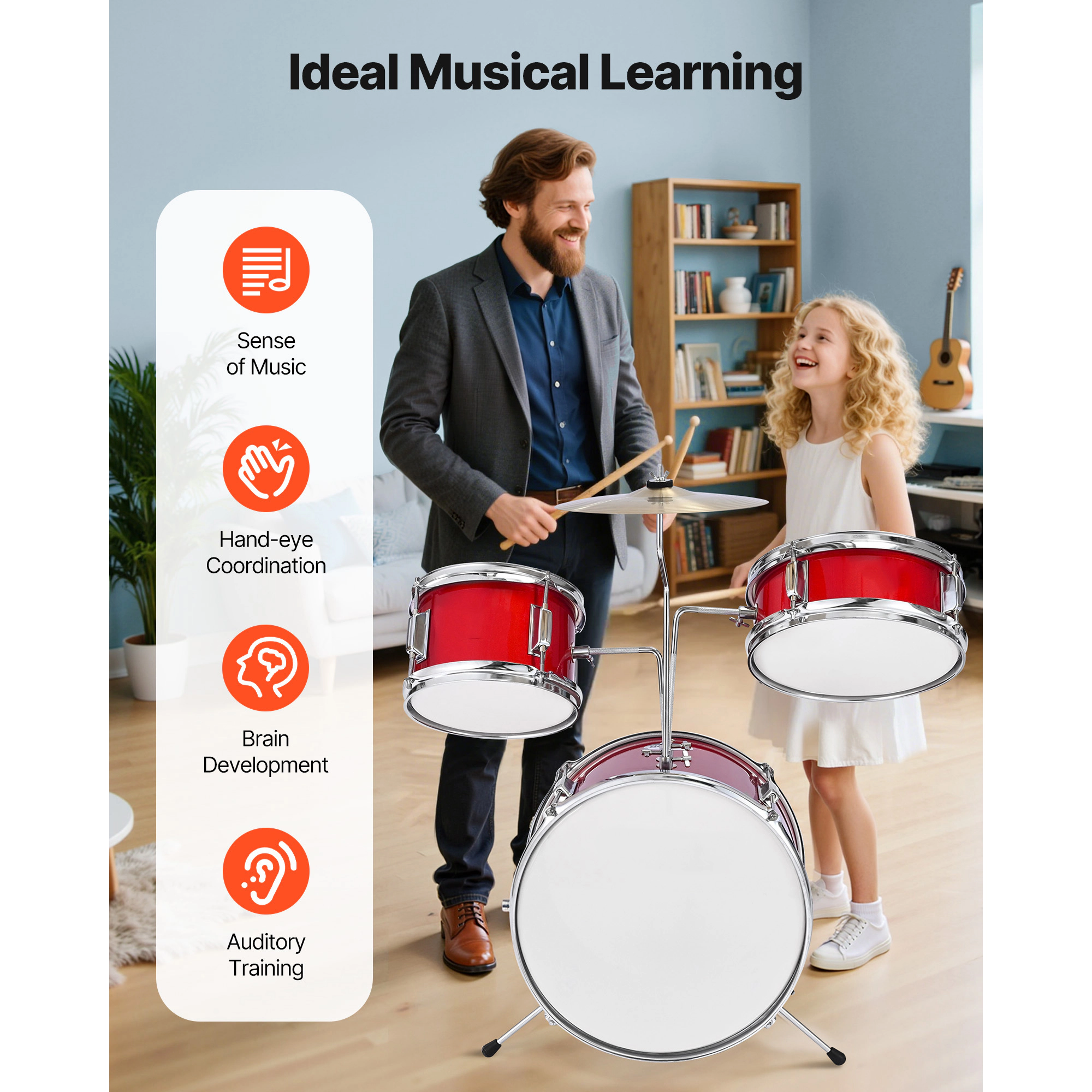 HONGGE Kids Drum Set Junior Drum Sets Beginner Drums Set with Adjustable Throne Cymbal & Two Pairs of Drumsticks