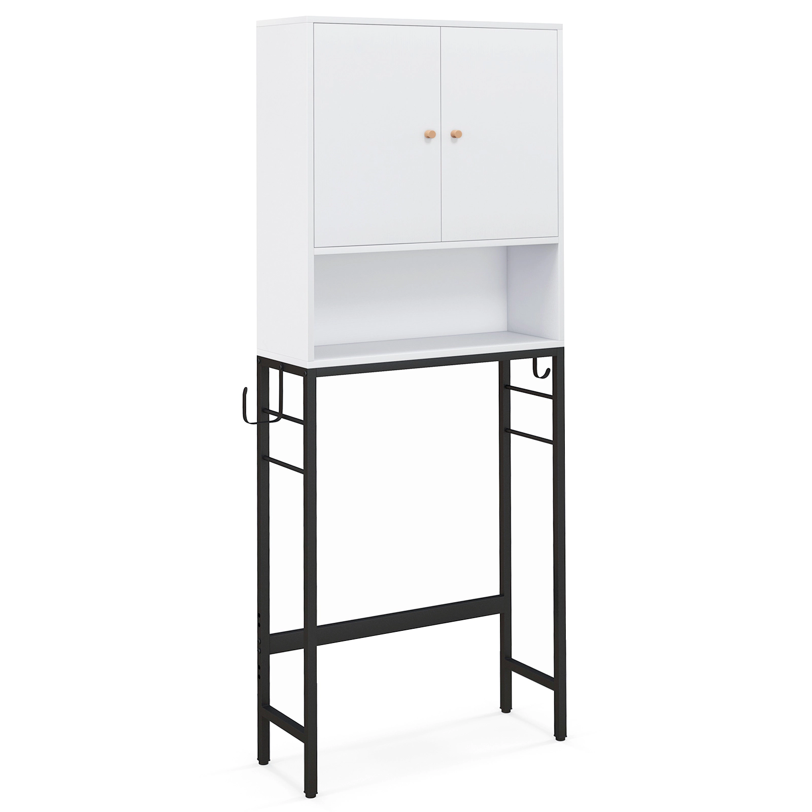 SUGIFT White 62.5-in 132-lb Capacity Over the Toilet Bathroom Storage Cabinet with 2 Doors and Shelf