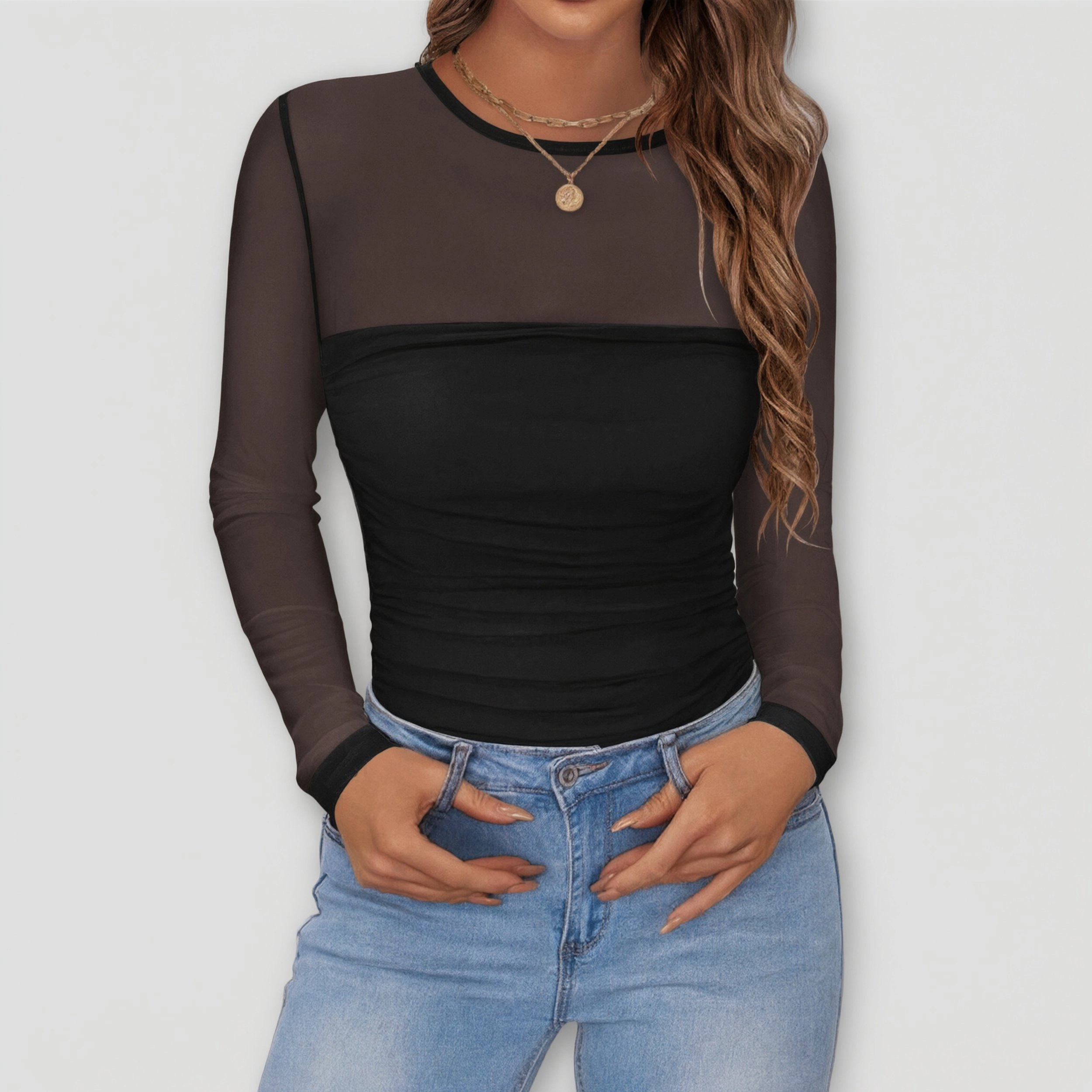Zeagoo Women Sheer Mesh Long Sleeve Blouse
