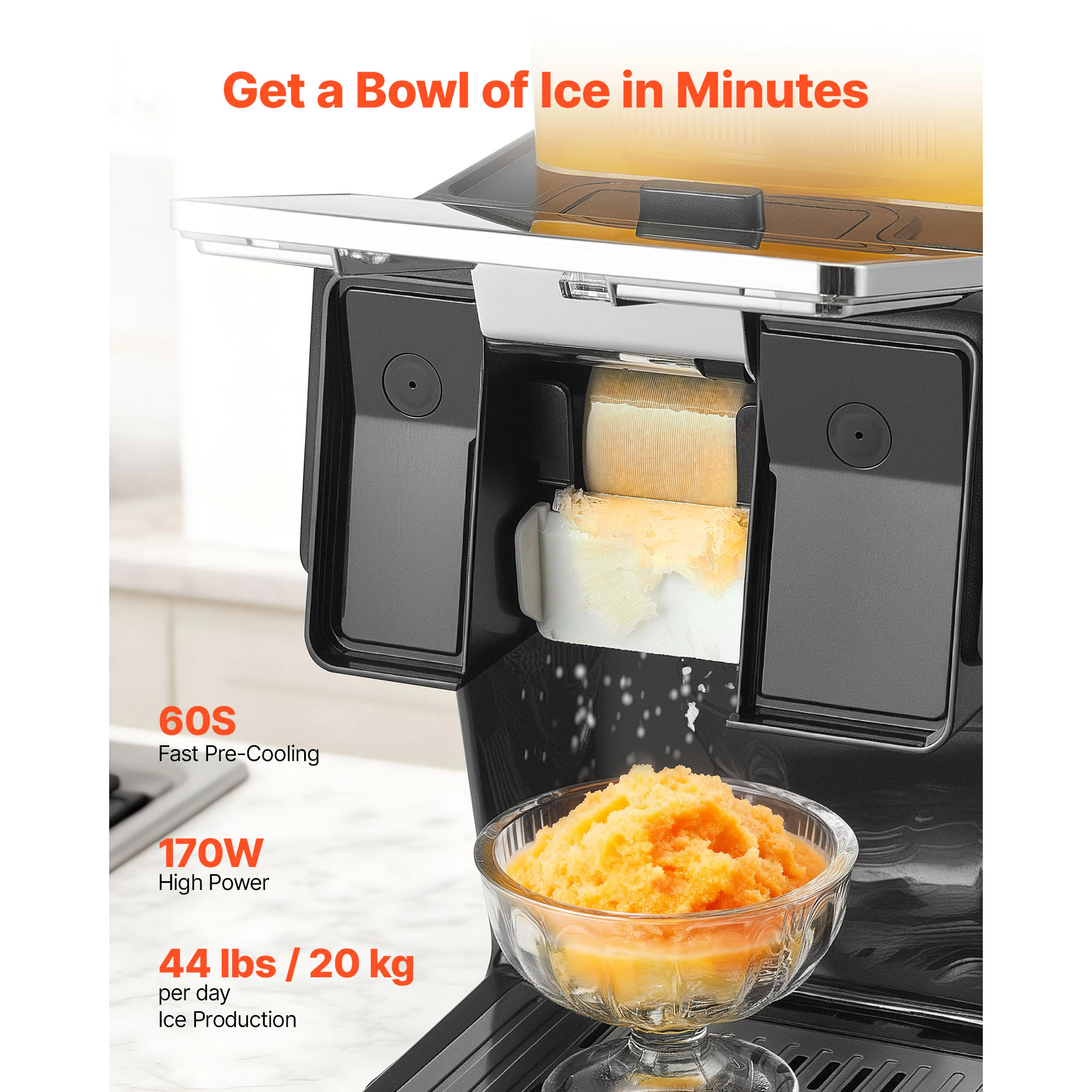 HONGGE Snowflake Ice Machine /24H Maker Ice-Shaver with Stainless Steel Blade Electric Snow Cone