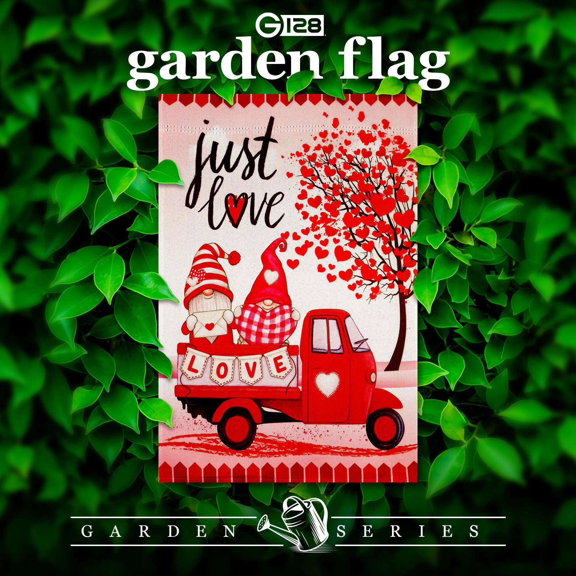 G128 Valentine’s Day Gnome Truck Garden Flag 12x18 in double-sided