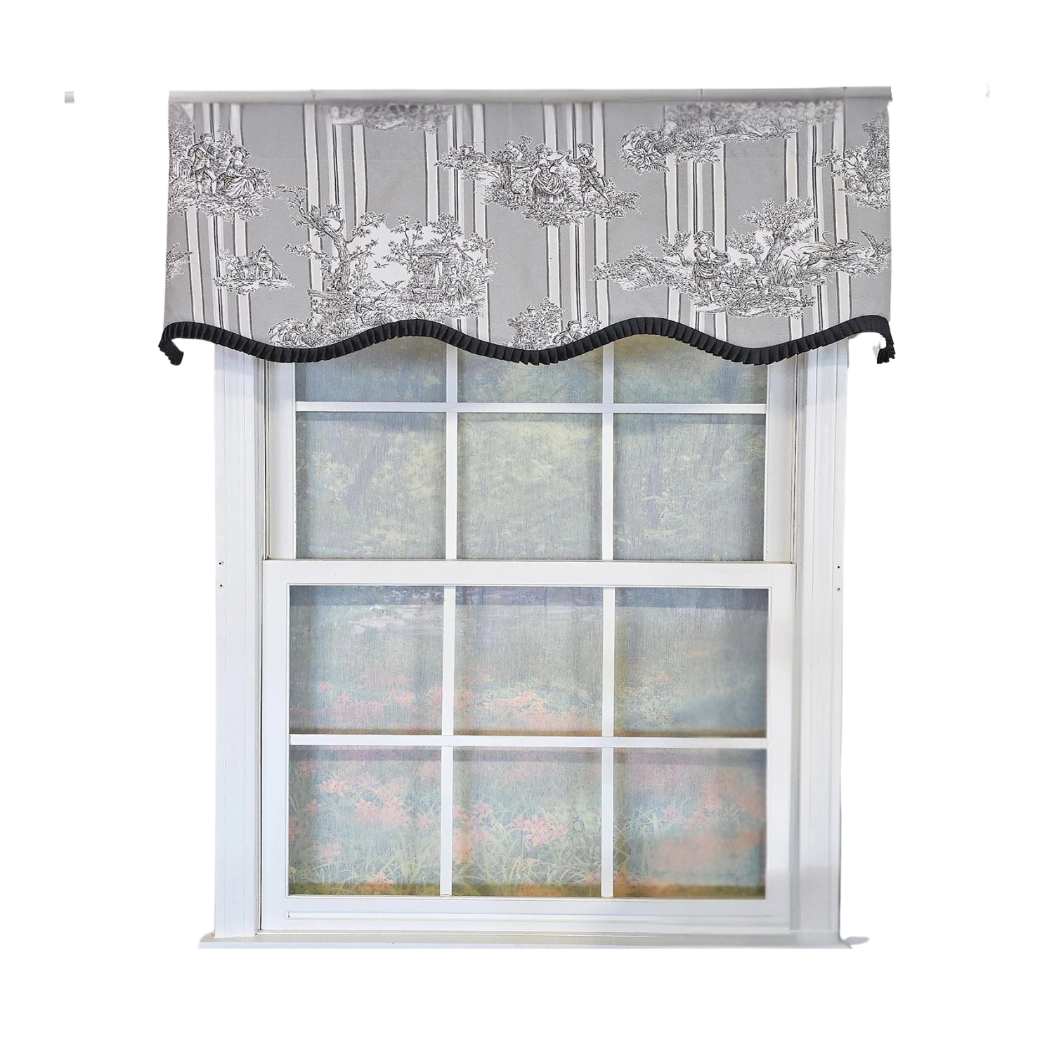 RLF Home French Country Ruffled Provance Window Valance 100% Cotton Lined Rod Pocket 50" x 17" Grey