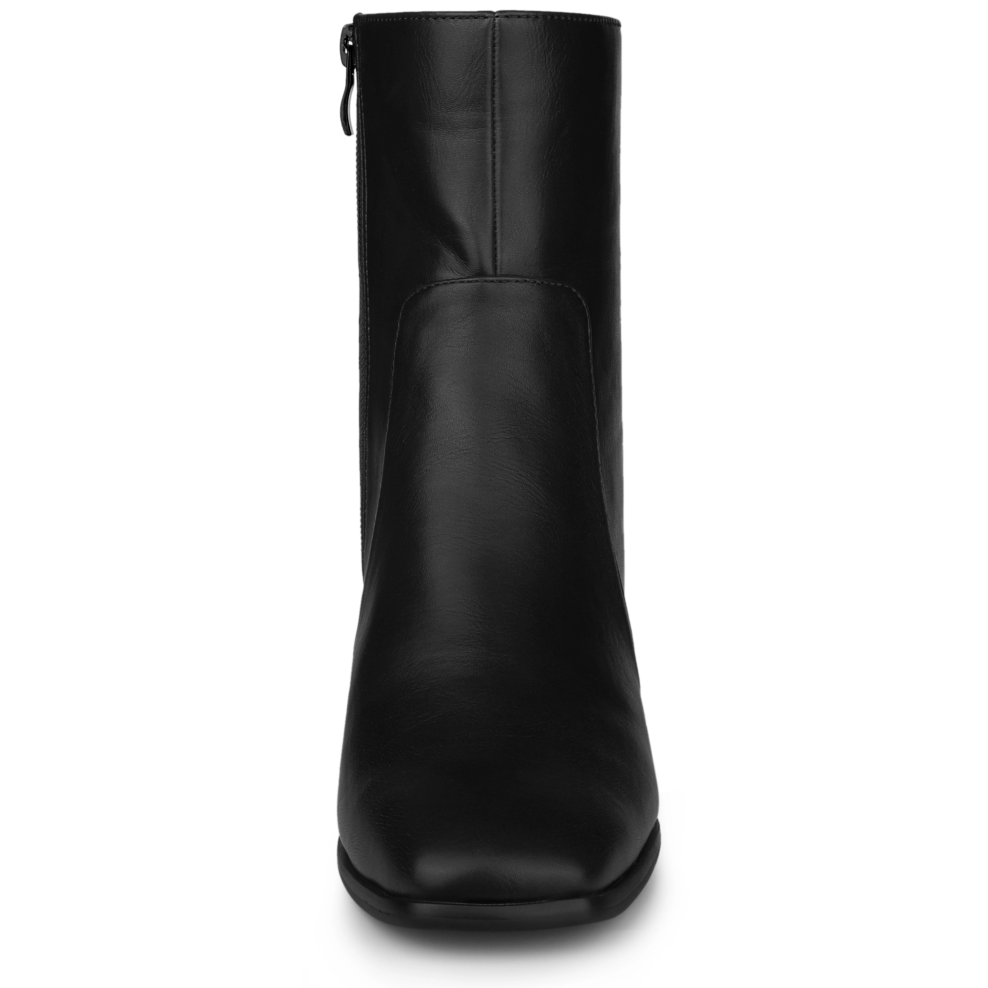 BLISSFUL STEP Women's Square Toe Side Zip Block Heel Ankle Boots
