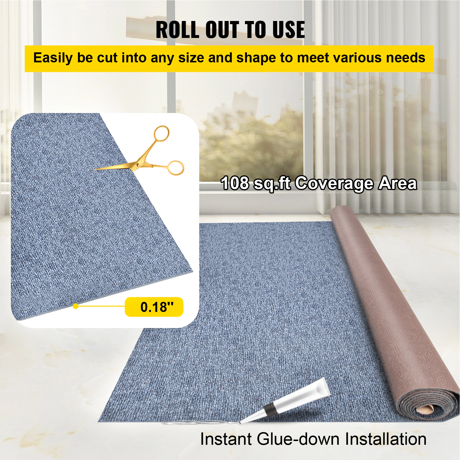 HONGGE Gray Marine Carpet 6 ft Boat Carpet Rugs Indoor Outdoor Rugs for Patio Deck Anti-Slide TPR Water-Proof Back