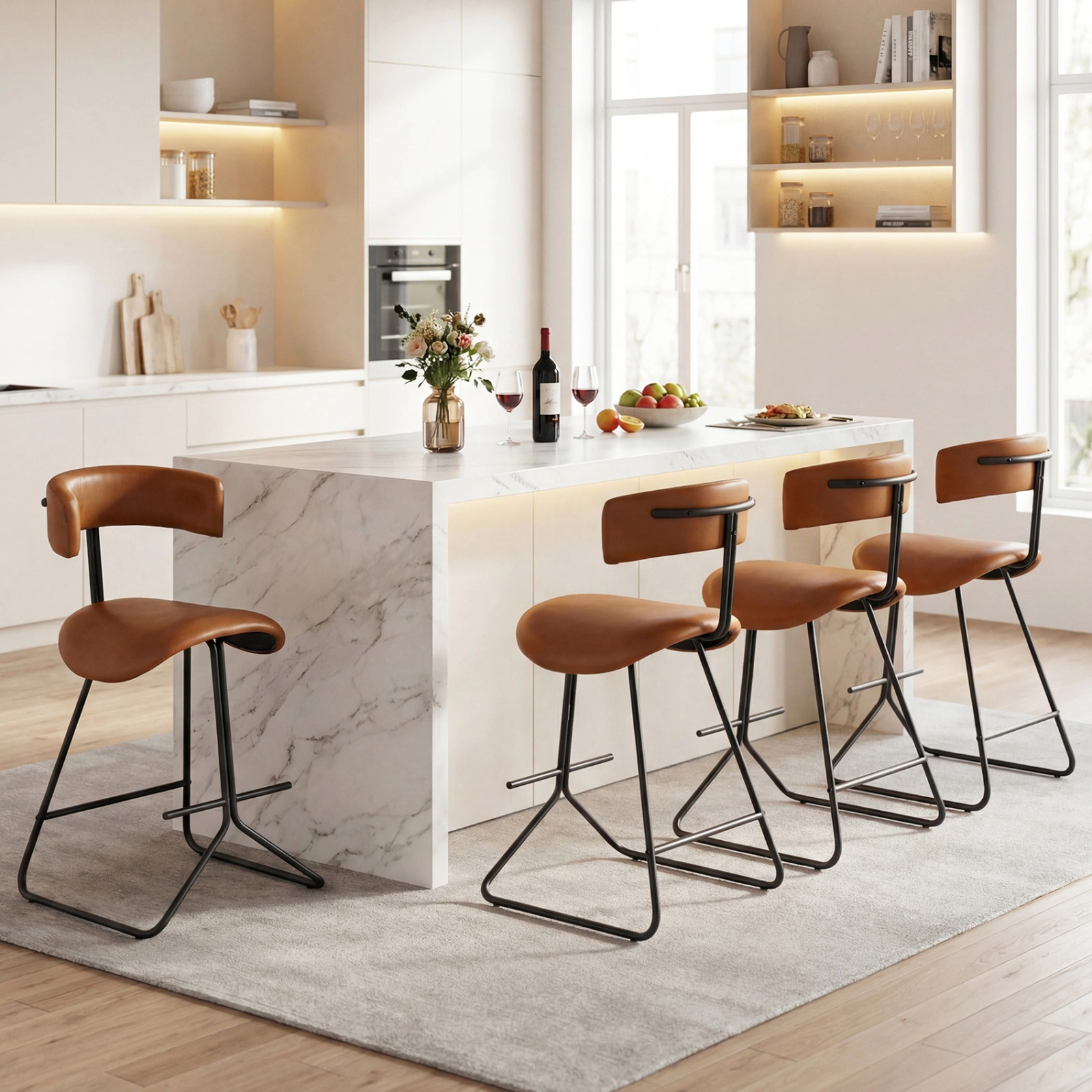 SUGIFT Set of 2 Modern Counter Height Stools Faux Leather Upholstered 330-lb Capacity Espresso and Black