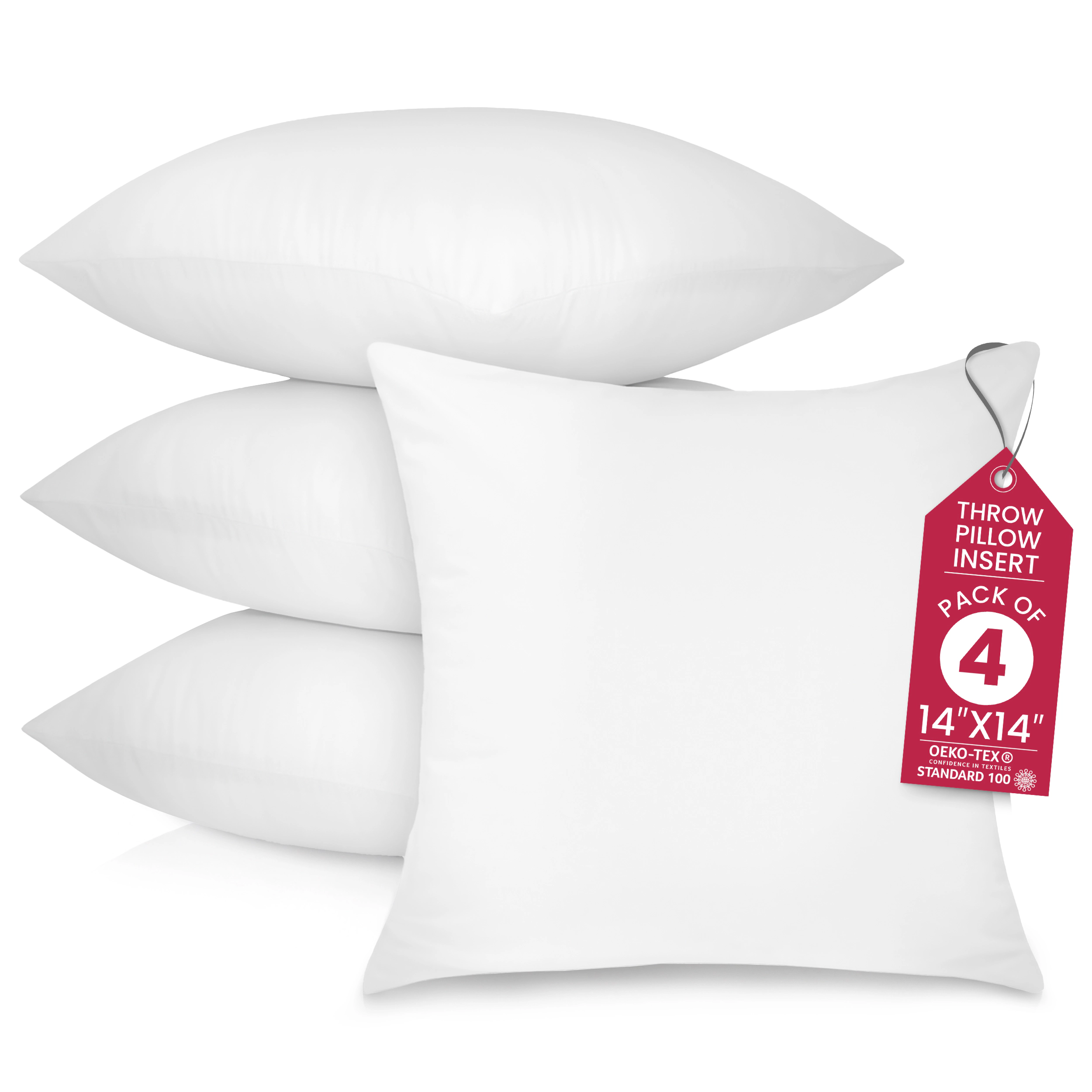 Lux Decor Collection Set of 4 Indoor/Outdoor Throw Pillow Inserts - Fluffy White Decorative Cushion for Sofa, Couch, Chair and Bed