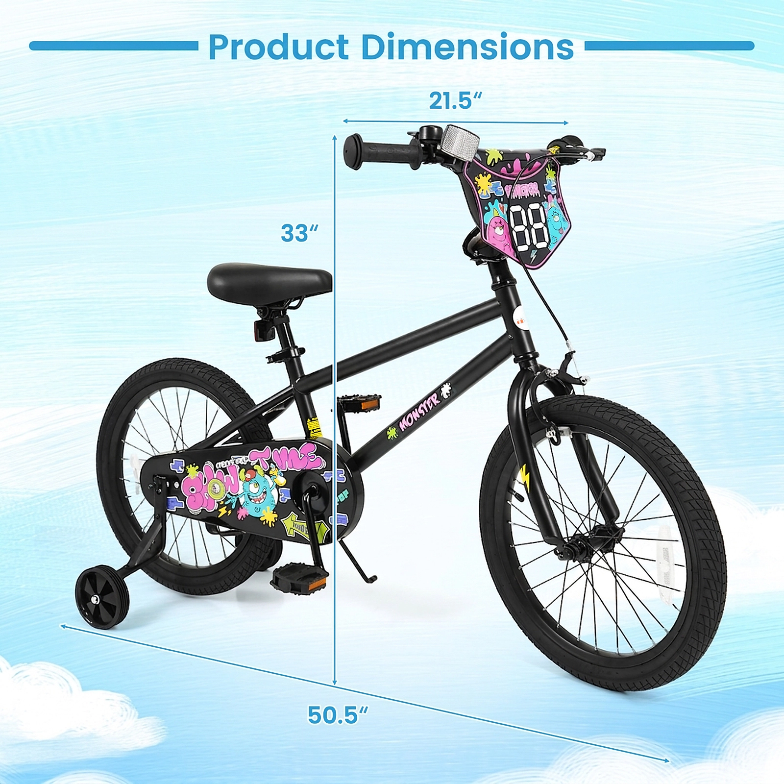 18-in Kids Bike with Kickstand Training Wheels and Coaster Brake for Ages 4-8 Rider Height 47.2-in to 59.1-in Bicycle
